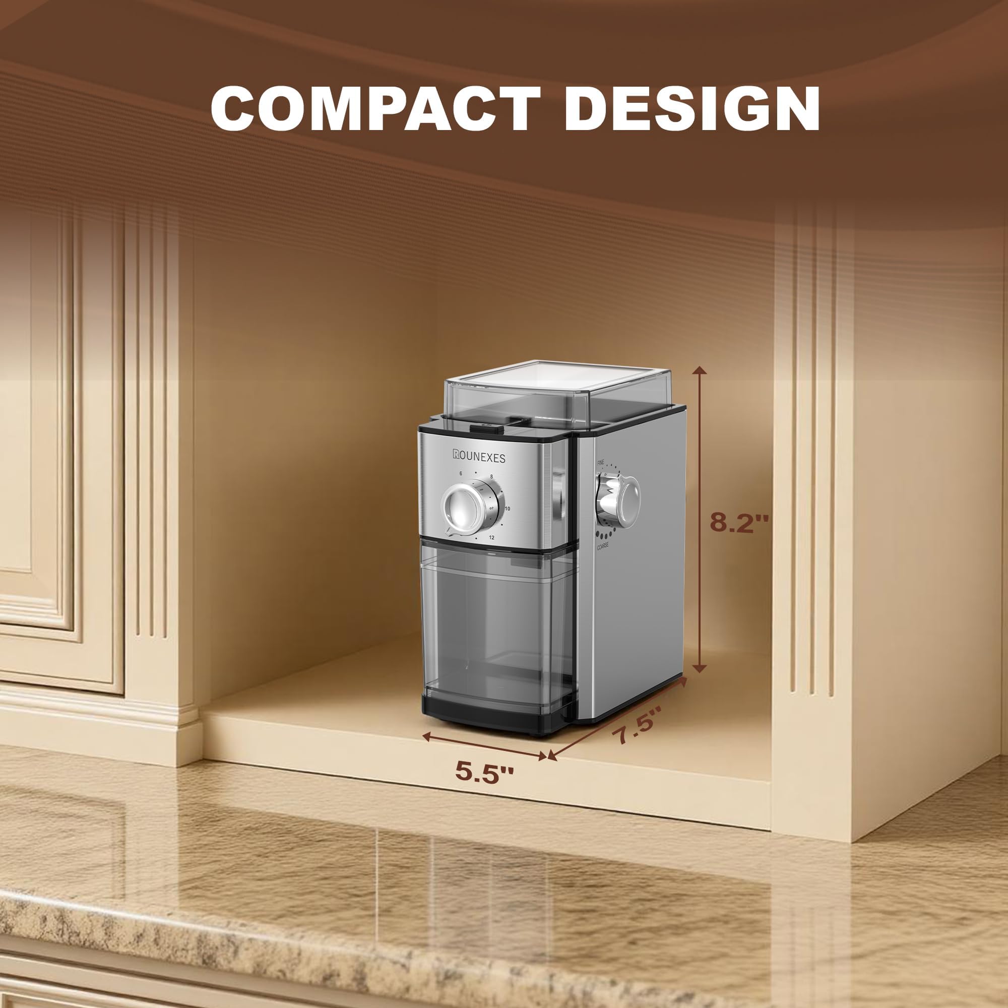 Electric Flat Burr Coffee Grinder, Coffee Grinder with 17 Grind Settings, Coffee Beans Grinder with Removable Burr, Large Capacity Bean Hopper & Compact Design for Home&Office — view 7