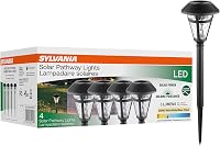 Sylvania LEDVANCE 15.7" Solar Path Lights 4-Pack, Daylight Sensor Warm White LED 3000K 1 Lumen, Waterproof Black Finish