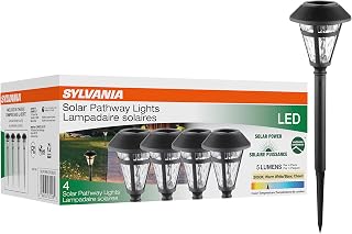 Sylvania LEDVANCE 15.7" Solar Path Lights 4-Pack, Daylight Sensor Warm White LED 3000K 1 Lumen, Waterproof Black Finish