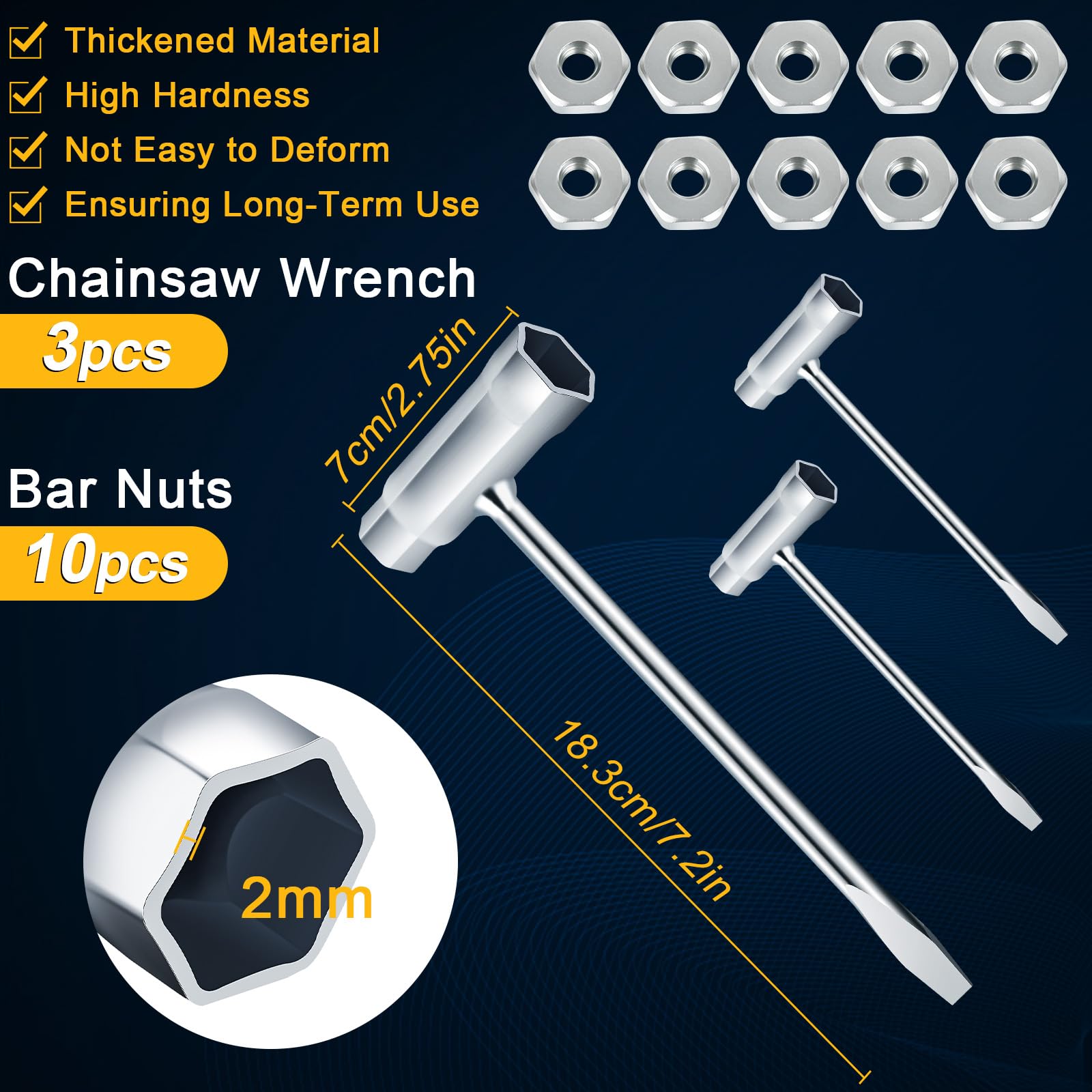 3 llaves de motosierra de 13 x 19 mm con 10 tuercas de barra de repuesto para motosierra Stihl para tuerca de barra de repuesto para Stihl