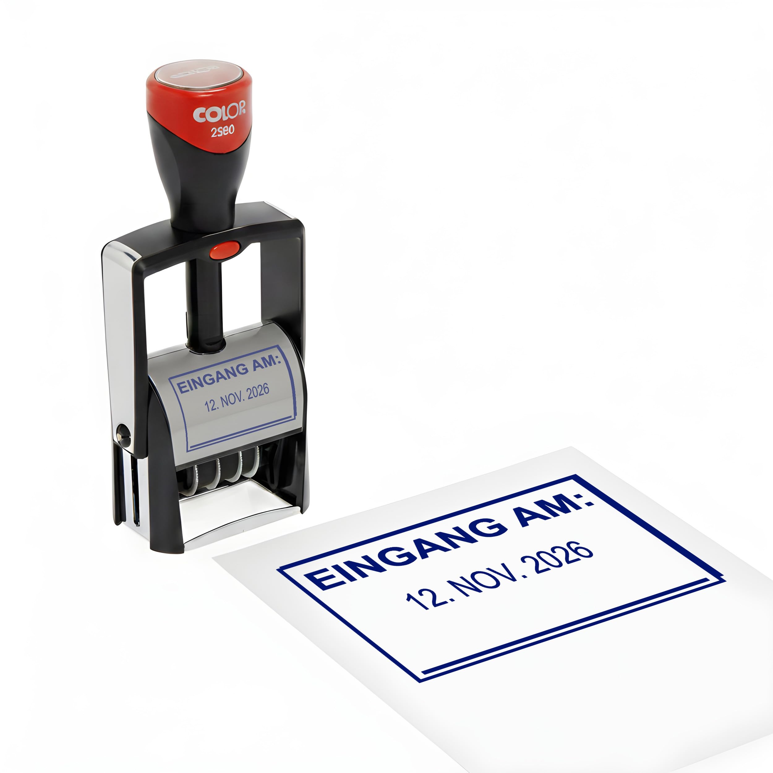 Dekolando Datumsstempel Stempel EINGANG AM – Colop 2360 selbstfärbender Kontierungsstempel mit Datum 44x29 mm, verstellbar Datumstempel für Büro & Verwaltung, Firmenstempel