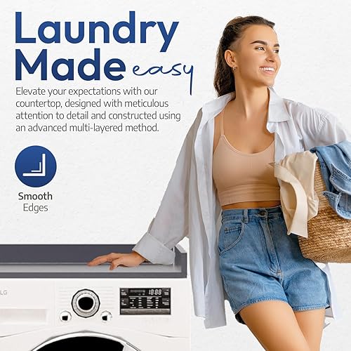 Miniatura 7 de OfficeSimpli - Lavadora y secadora grande de 30 x 58 pulgadas, fabricada en Estados Unidos, encimera de lavandería resistente sobre lavadora y