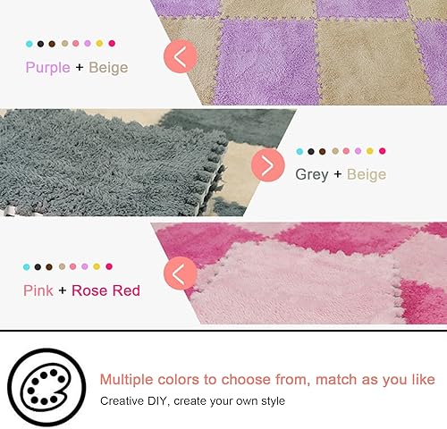 Miniatura 8 de Juego de 10 azulejos de alfombra entrelazados, juego de tapetes cuadrados de espuma de felpa, 12 x 12 pulgadas, tapete de juego de rompecabezas de