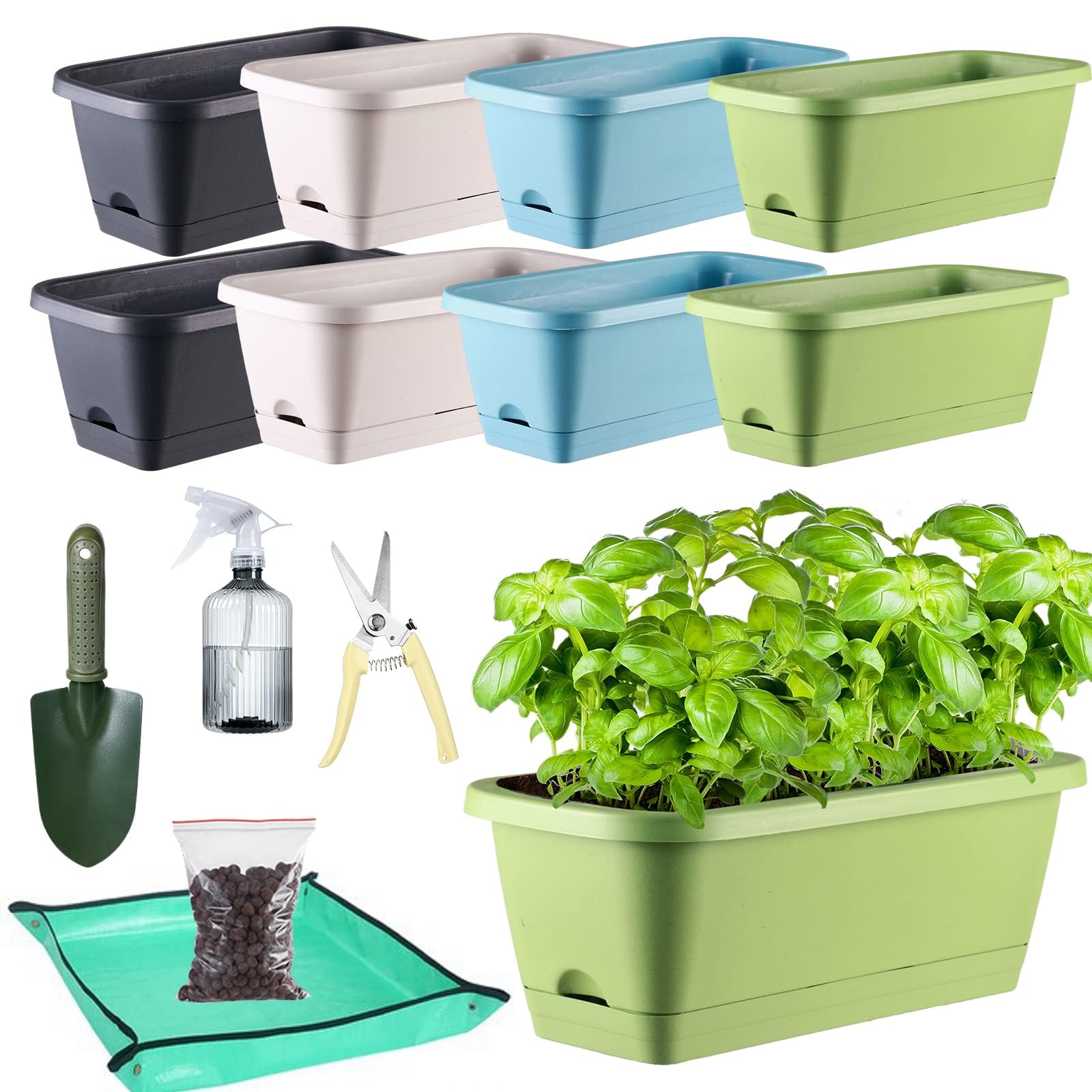 8-pack 15.6*7.5*5.9" Planter Boxes Outdoor Large,Window Box Planters Rectangle for Indoor Plants,Long Planter Box with Drainage Tray,Windowsill Herb Garden for Vegetables Succulents(Multicolor)