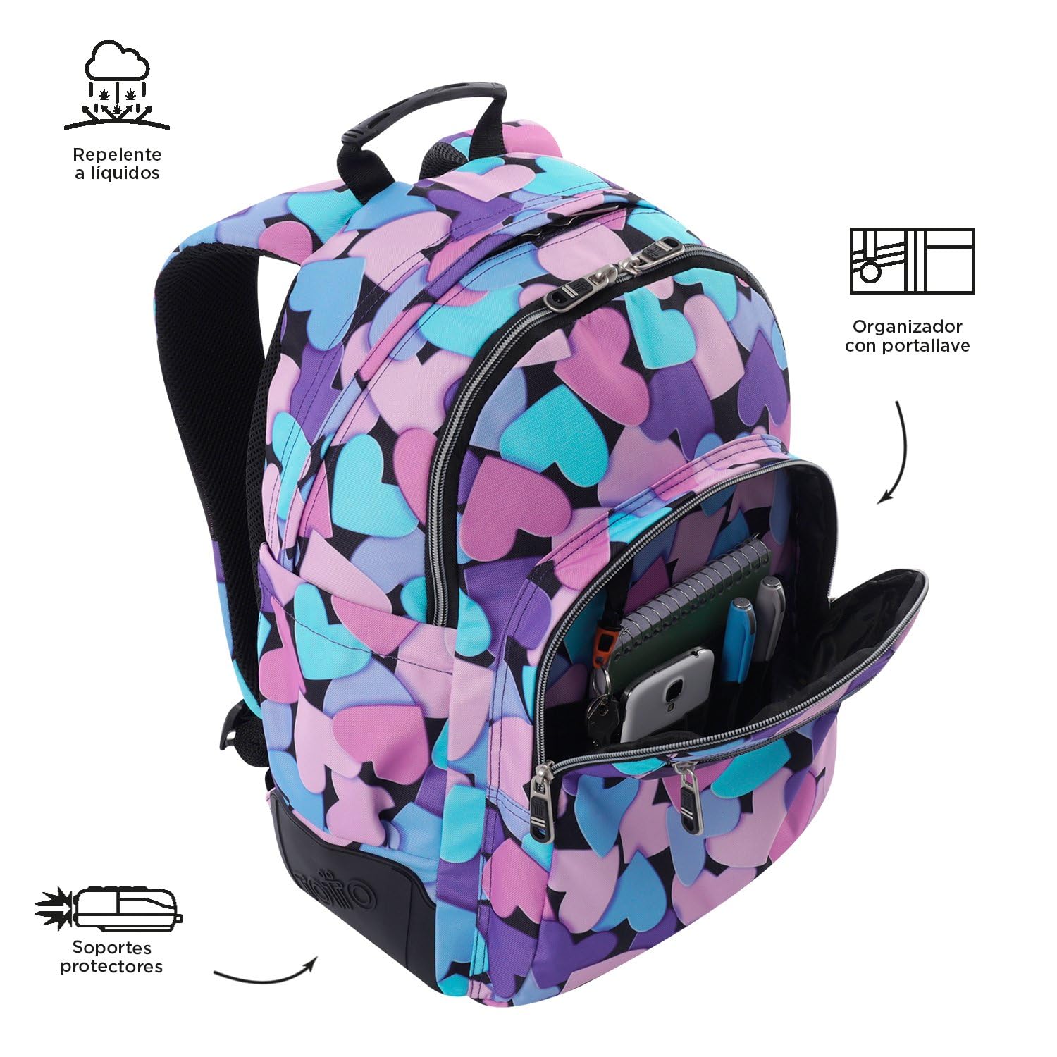 TOTTO - Mochila Escolar Grande, Modelo Rayol, Capacidad 19 L, 3 Compartimentos, 2 Bolsillos Botella, Bolsillo para PC 14", Espaldar Ergonómico con Flujo de Aire, Correas en S, Estampado Dear Blue