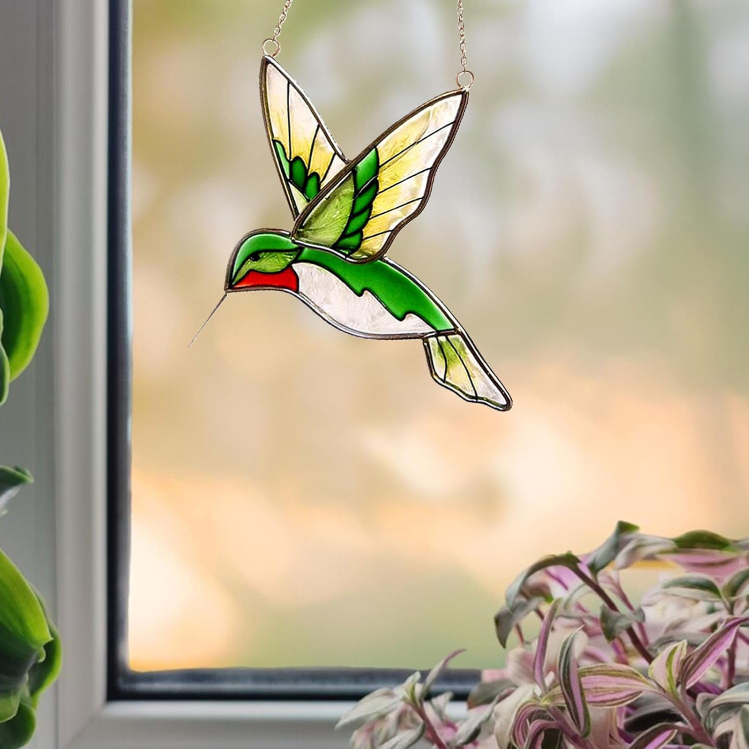 Hummingbird Stained Glass Window Hanging Light Catchers Home Decor Handmade Ruby Throated Bird Sun Catchers Indoor Window Ornament Hummingbird Gifts for Women & Mom Bird Lovers - Image 2