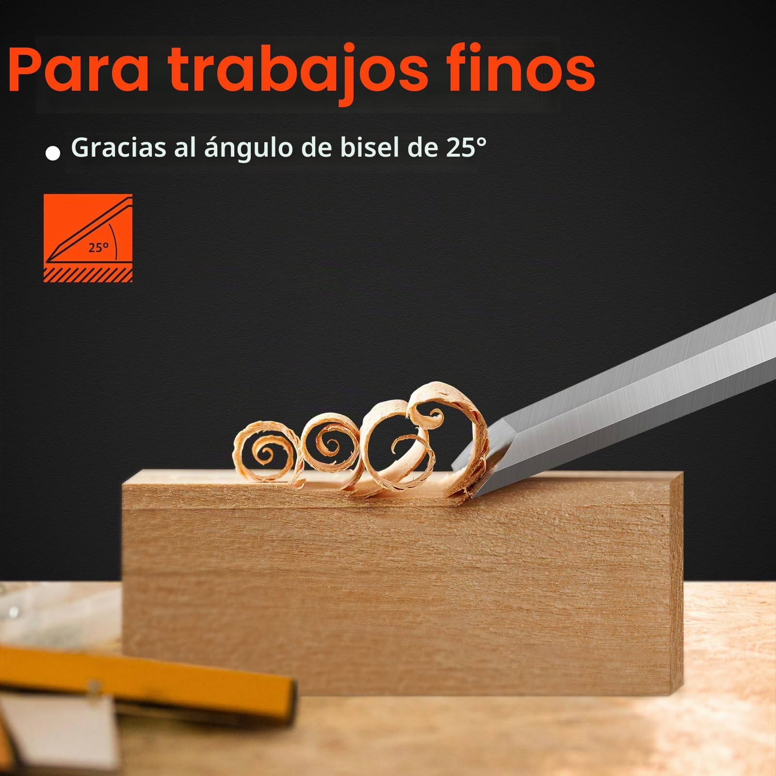 Juego De Cinceles Para Madera De 6 Piezas, Incluye Juego De Cinceles Afilados (6, 12, 19, 25, 32, 38mm) y Piedra De Amolar, Juego De Cinceles Para Madera Con Tapa De Impacto De Metal Resistente