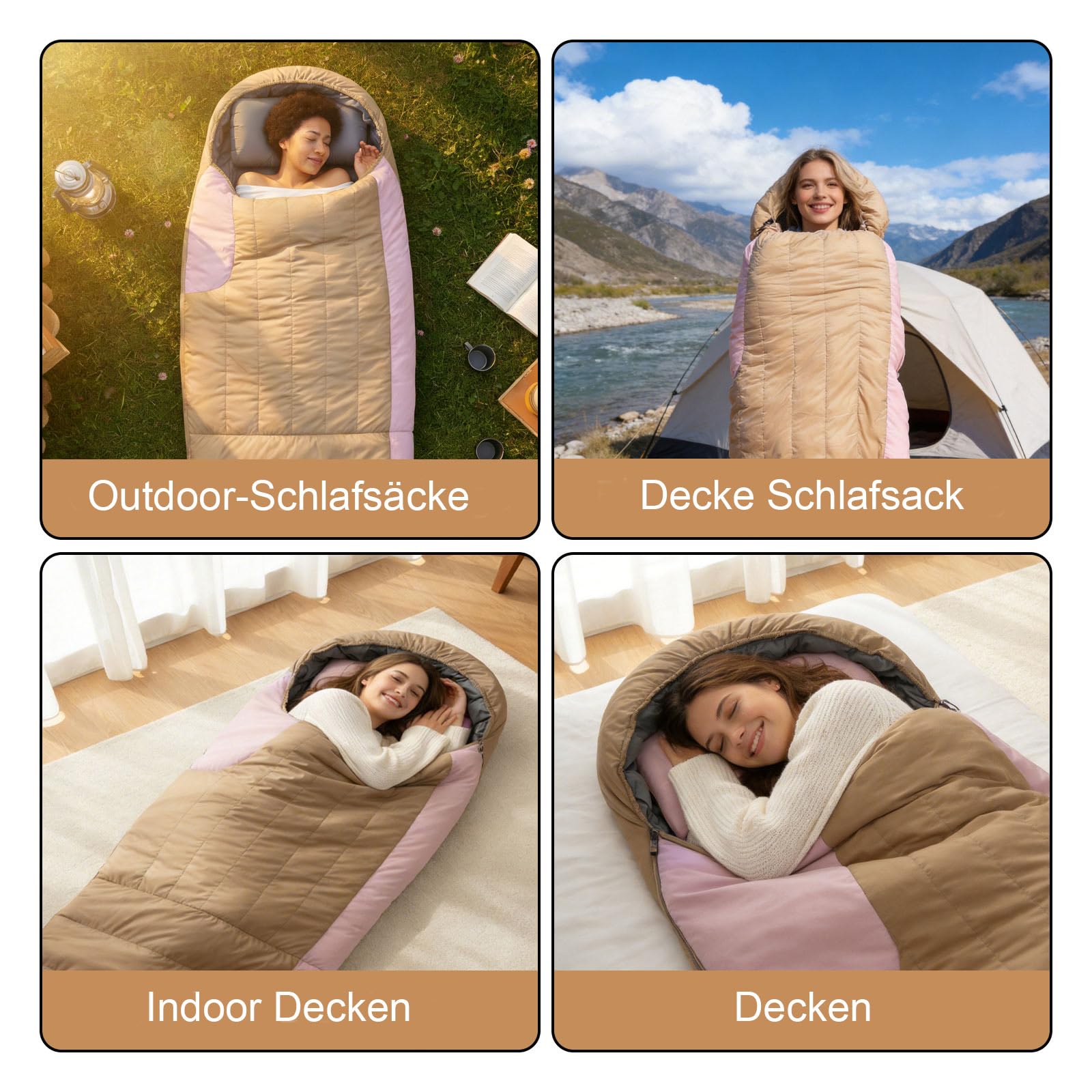 Daunen Deckenschlafsack (Rosa, 0 bis 12 Grad) | leichter kleiner schlafsack für 3~4 Jahreszeiten Camping, Wandern und Trekking