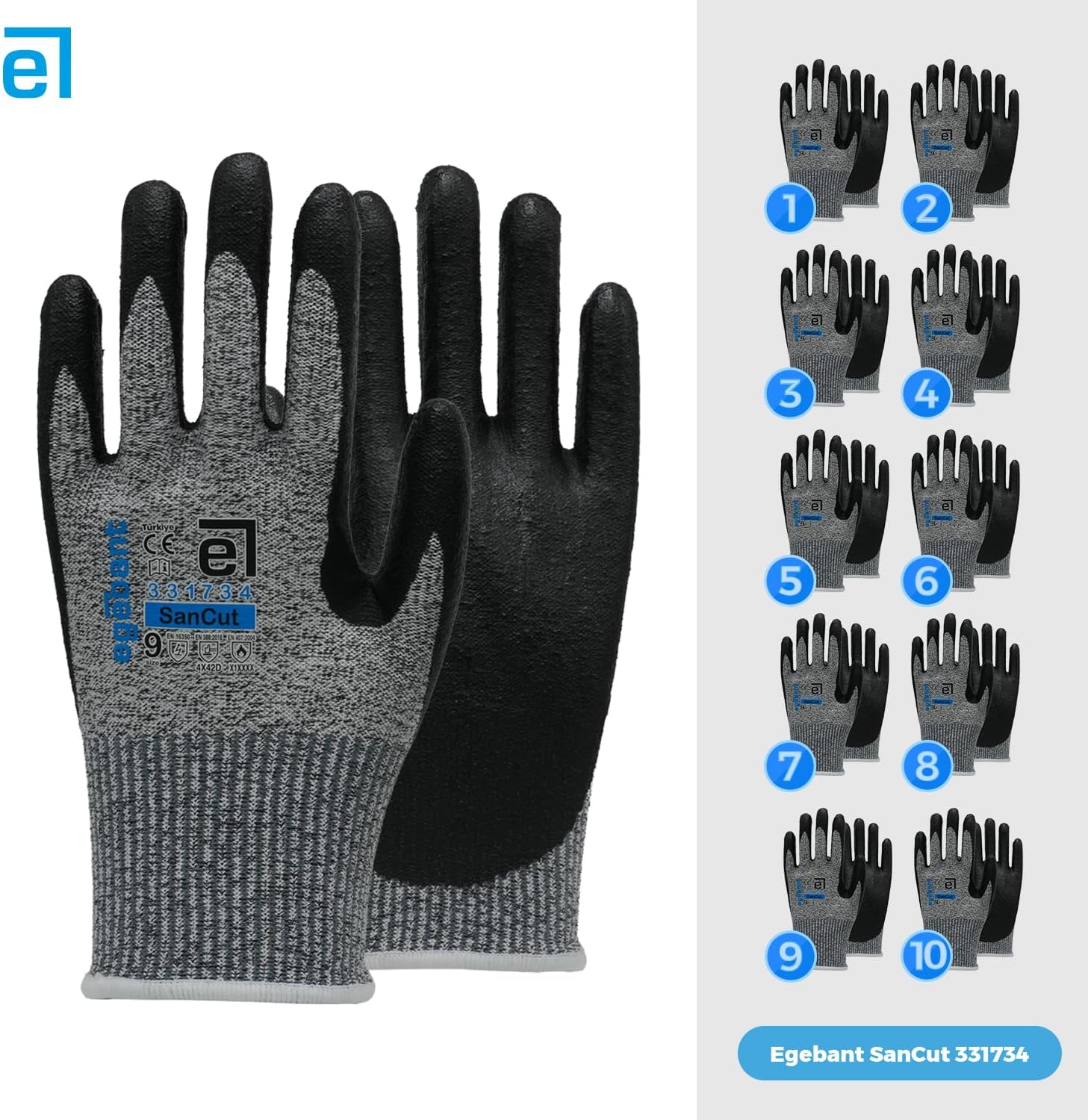 SanCut 331734 Cut Resistant Gloves ANSI A4/ISO D, Foam Nitrile Coated, Steel Fiber HPPE Liner, EN407 100°C Heat