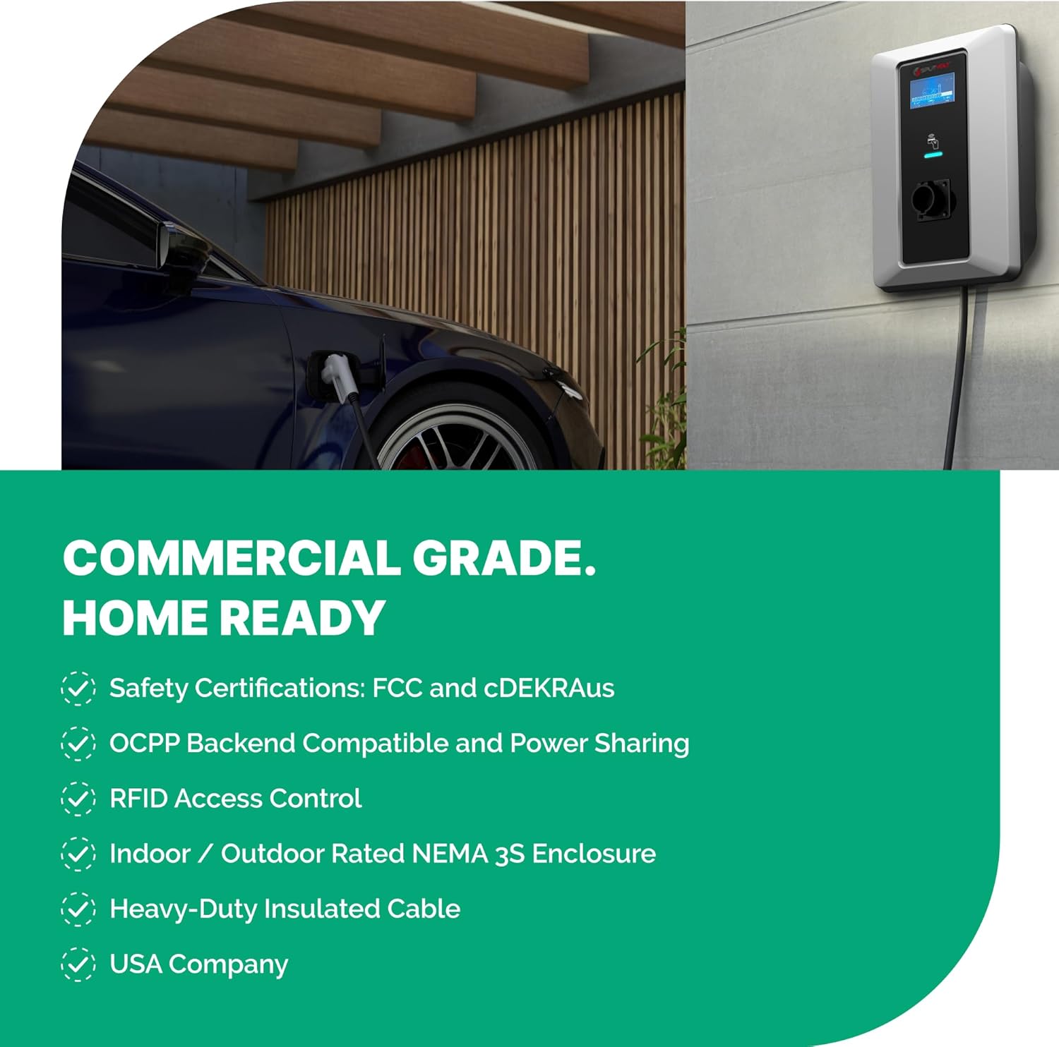 Splitvolt Level 2 Smart EV Charging Station - Connected, Adjustable 12kW, Display, Scheduling, RFID, NEMA 14-50, J1772, OCPP Compatible, Outdoor Rated, 16ft
