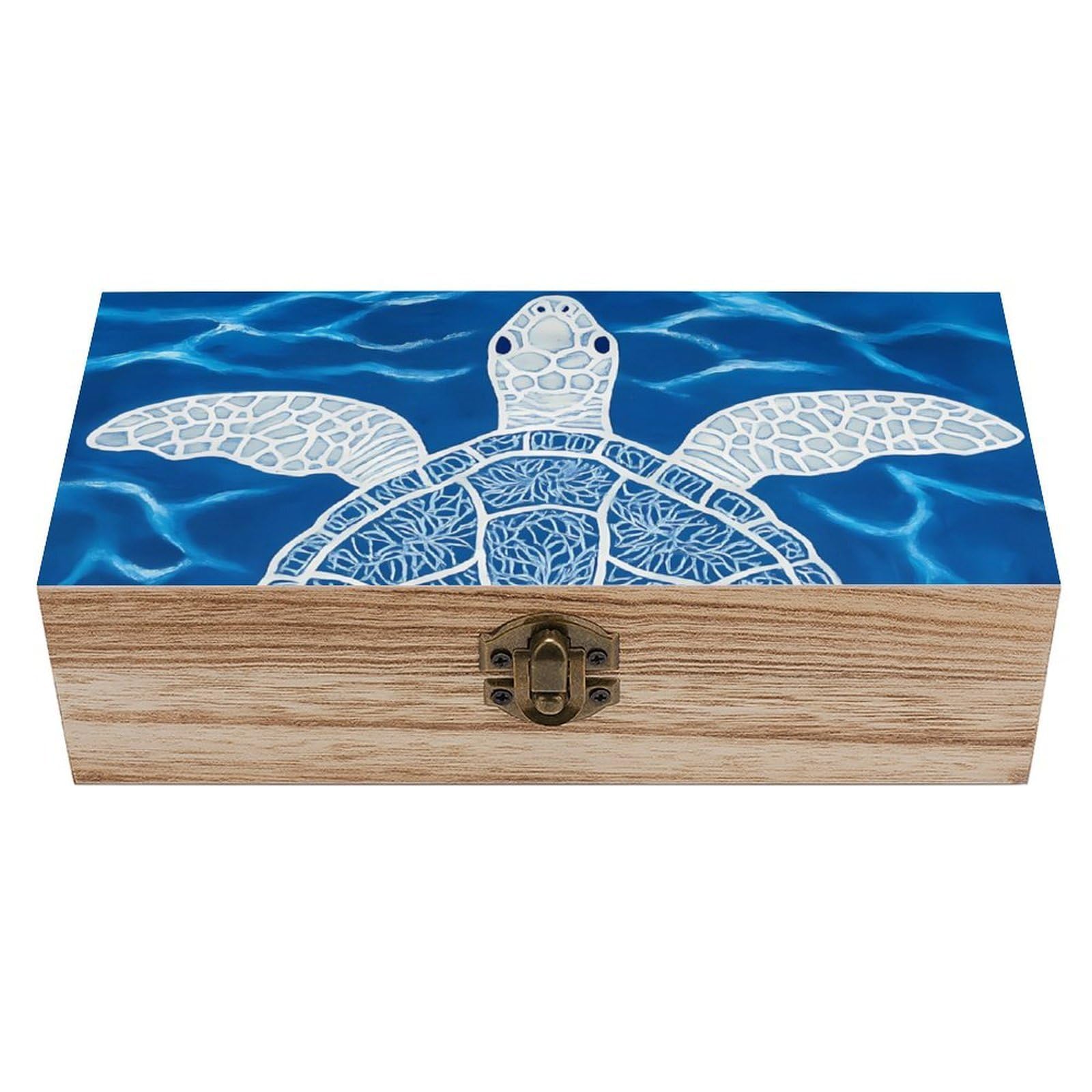 HLBSDM Artistic Sea Turtle & Blue Ocean Retro Wooden Storage Box Jewelry Art Gift Boxs Decorative Keepsake Boxes
