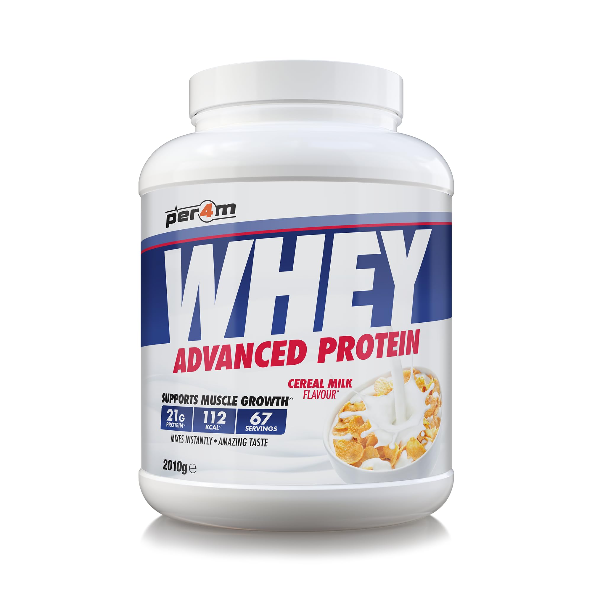 per4m Protein Whey Powder | 67 Servings of High Protein Shake with Amino Acids | for Optimal Nutrition When Training | Low Sugar Gym Supplements (Cereal Milk, 2010g)