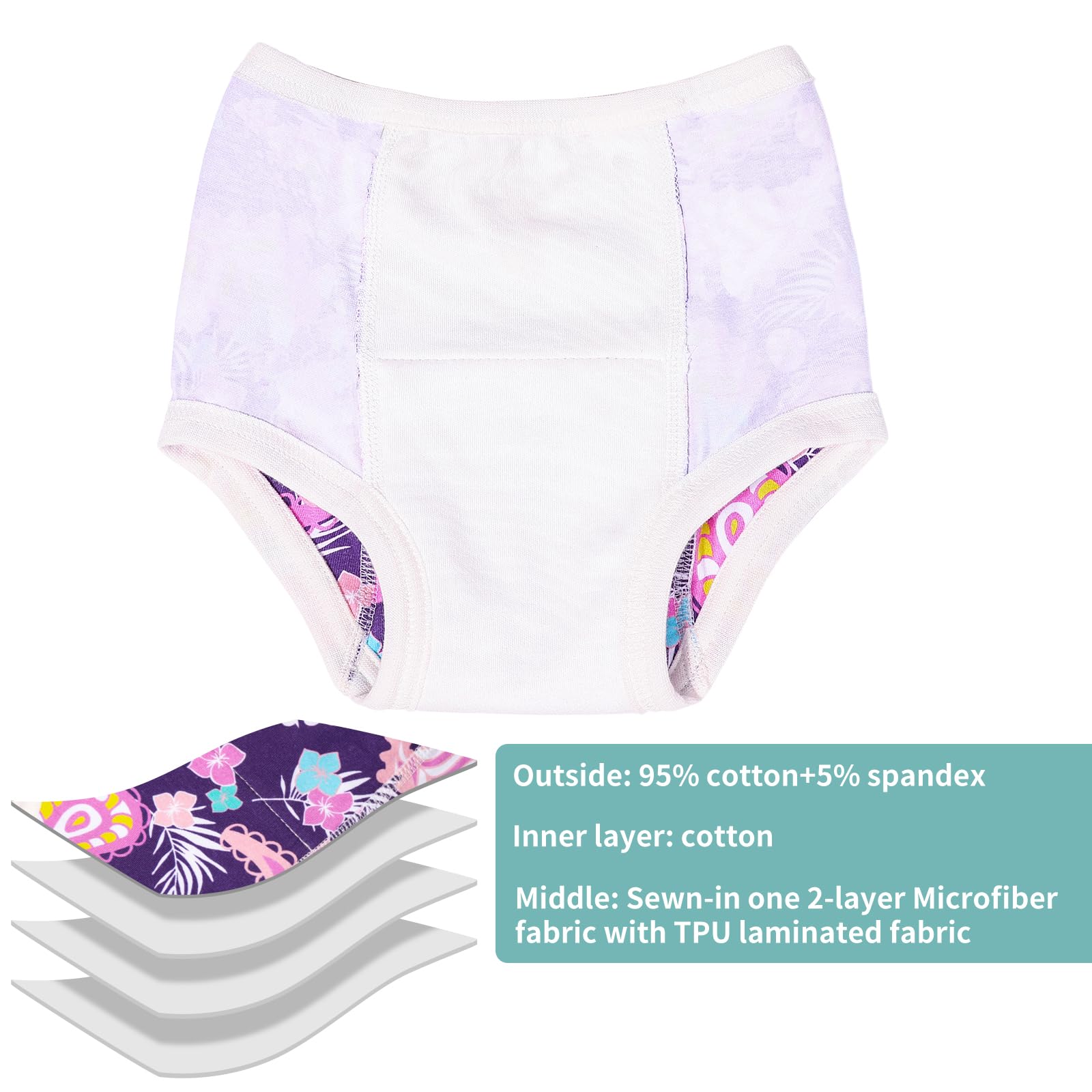 ALVABABY Mutandine per vasino, 6 confezioni di mutandine da addestramento, in cotone, assorbenti, riutilizzabili, per bambini e bambine, 2T, 3T, 4T