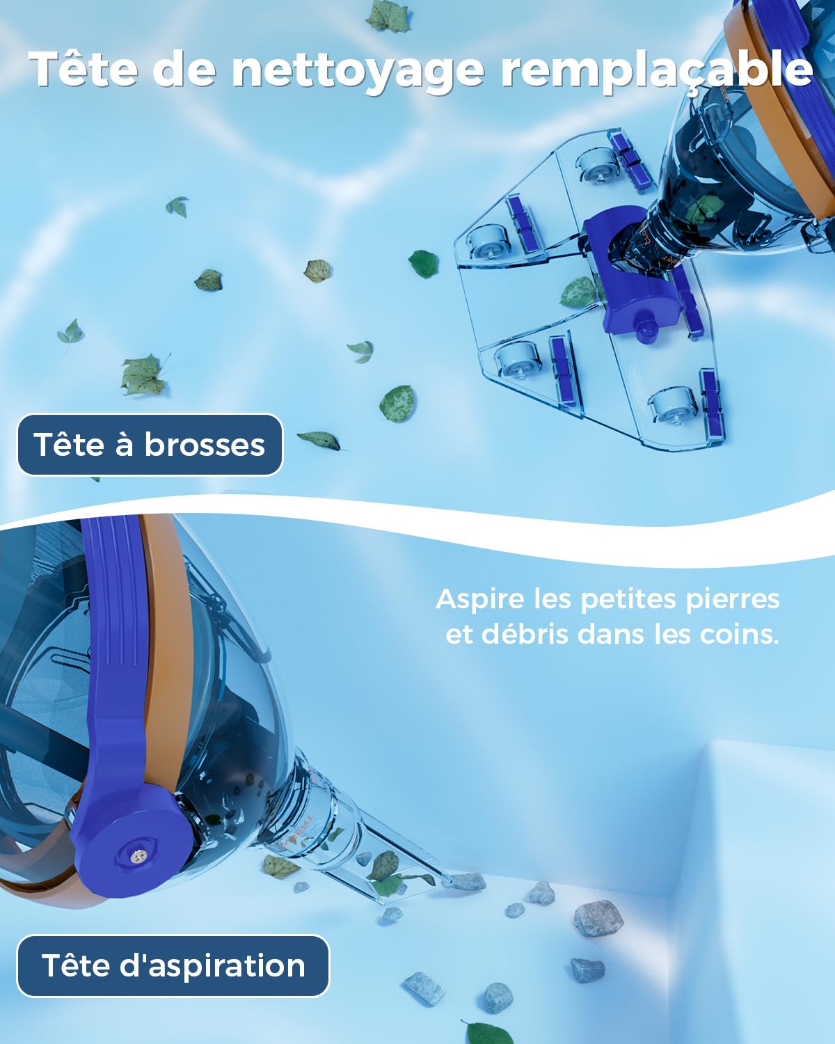 Great Shark Aspirateur Piscine sans Fil avec Interrupteur à Distance, Perche Télescopique 1,8 m, 75 Min d’Autonomie, Aspiration 18 GPM, Nettoyeur Piscine pour Piscines Hors Sol, Spa et Jacu (Bleu)