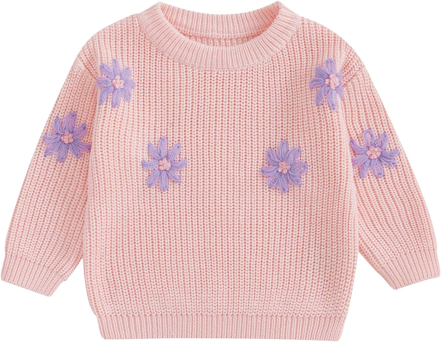 Toddler Girls Sweater Clothes Flower Embroidery Crew Neck Long Sleeve Kids Pullovers Fall Tops
