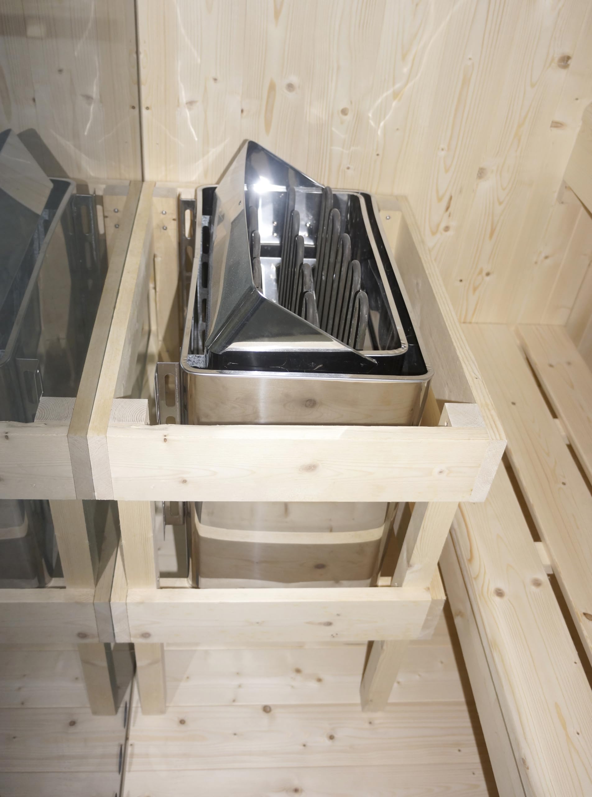 SANOTECHNIK Sauna FALUN XL für 2–3 Personen, Innensauna aus Fichtenholz mit 6,0 kW Harvia Saunaofen, Saunasteine & Zubehör, getöntes Sicherheitsglas, 150 x 150 x 200 cm
