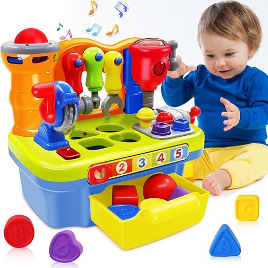 Baby Toys for 1 Year Old Boy Girl Musical Learning Workbench for 1 2 Year Old Boy Birthday Gift Early Educational Sound Shape Toddler Toys Age 1-2 Tool Set for Kids 12-18 Months