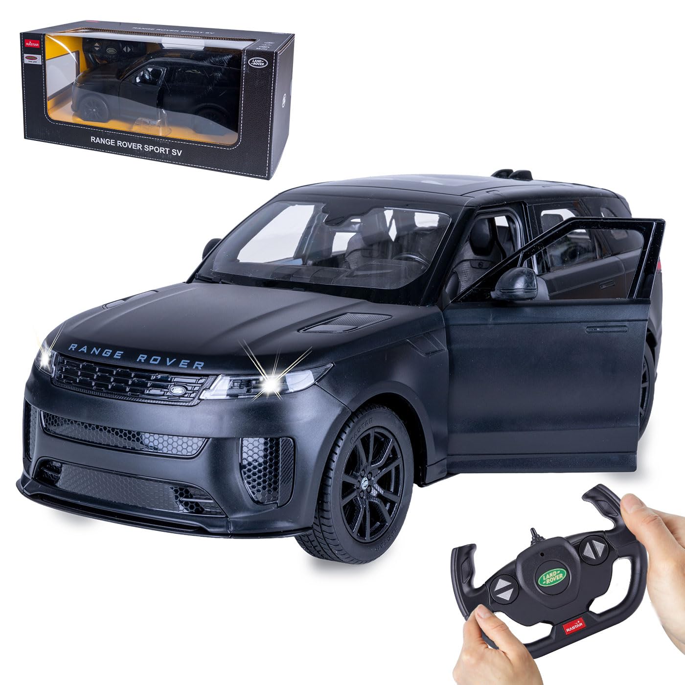 JAMARA 402245 Range Rover Sport SV 1:14 2.4 GHz Manual Door, Remote Controlled RC Car, Children's Toy Car with Remote Control, Model Car, Gift Idea for Children, LED Light