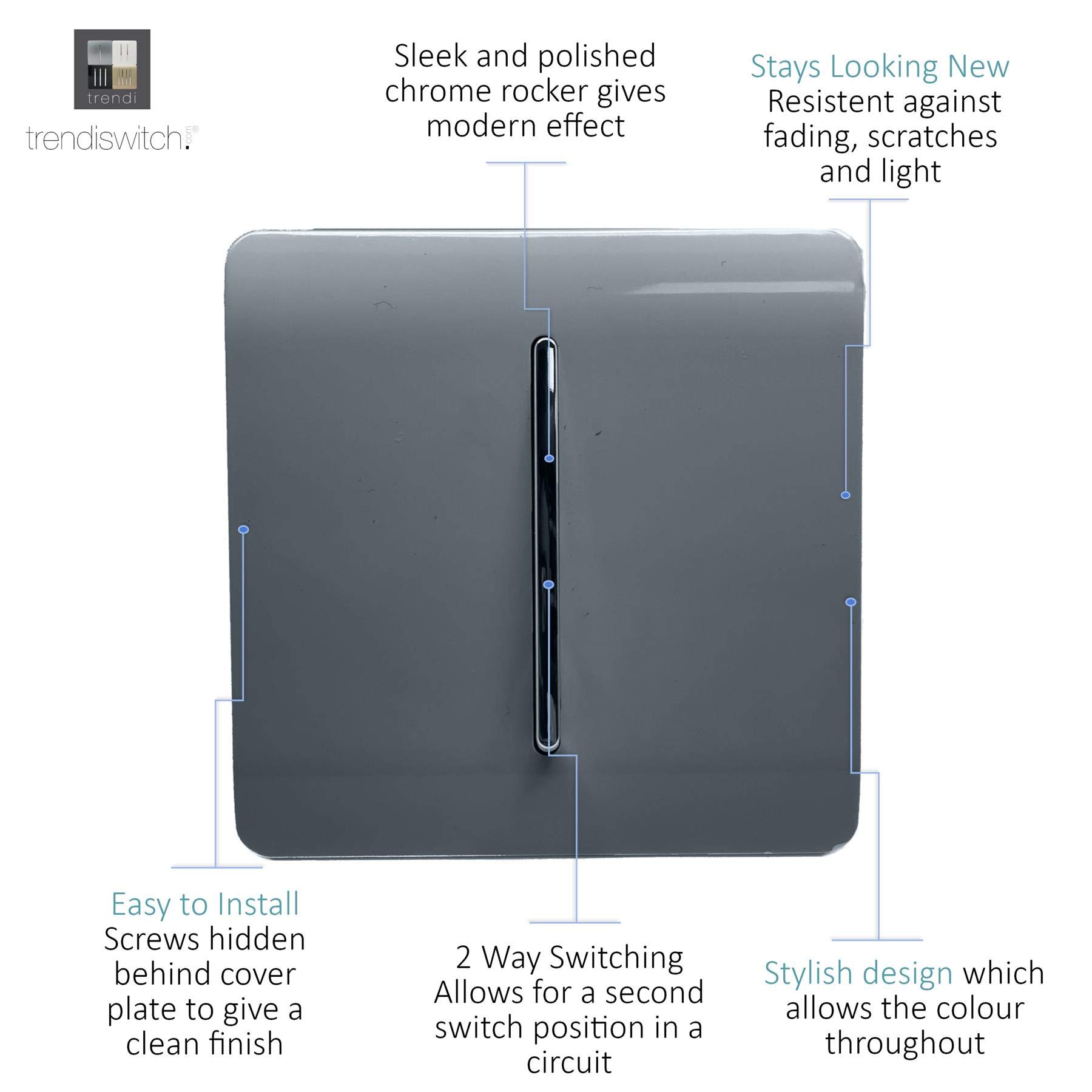 Trendi - Interruttore A Bilanciere Cromato A 1 Banda, 2 Vie, 10 - Foto 4