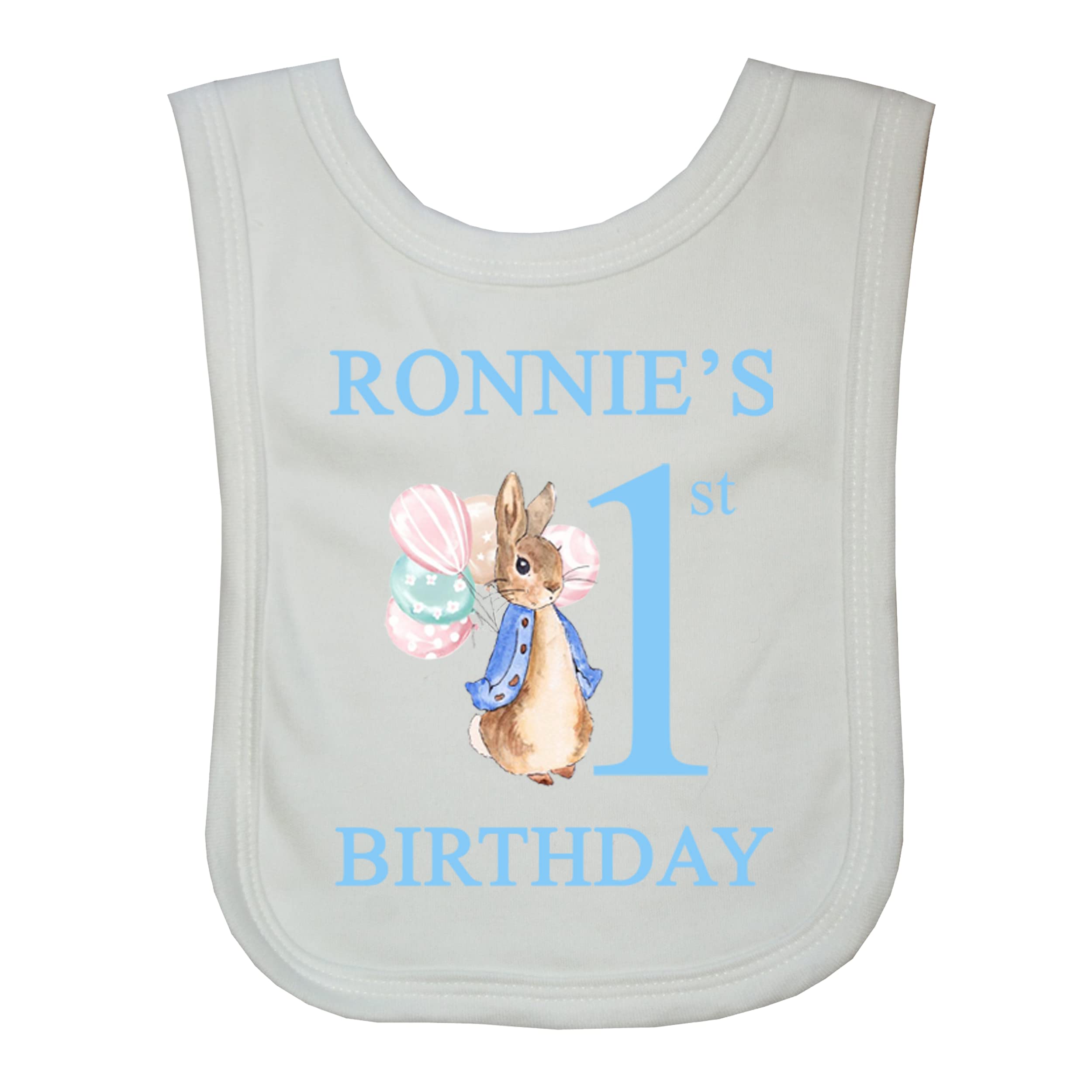 Oh Sew Simple Boys 1st Birthday Little Rabbit Personalised Baby Bib – Printed with the name of your choice - Max 13 Letters