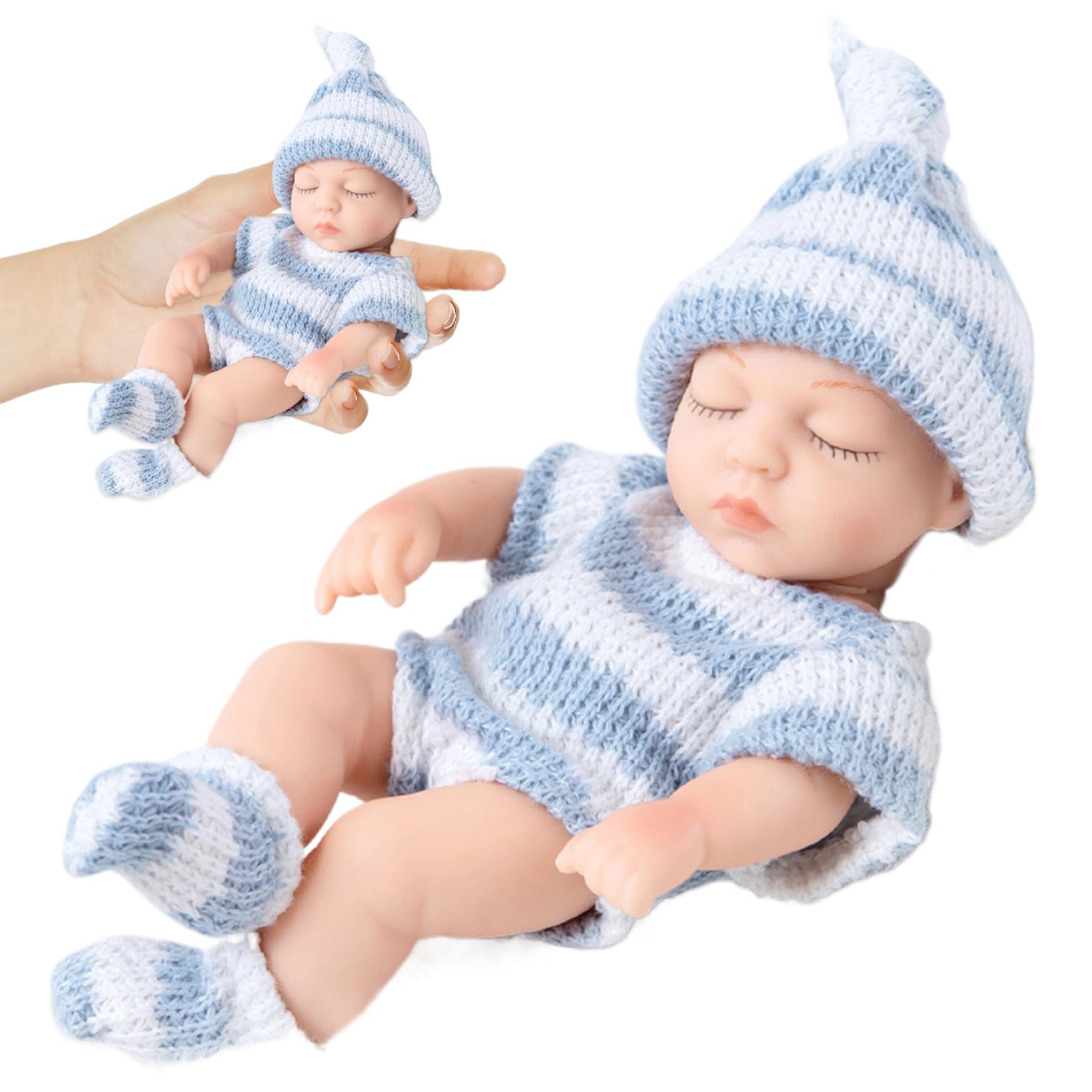 NASSMOSSE Mini Silicone Baby Dolls, 7 Inch Realistic Newborn Baby Dolls, Soft Full Body Silicone with Clothes, Babies for Children's, Blue