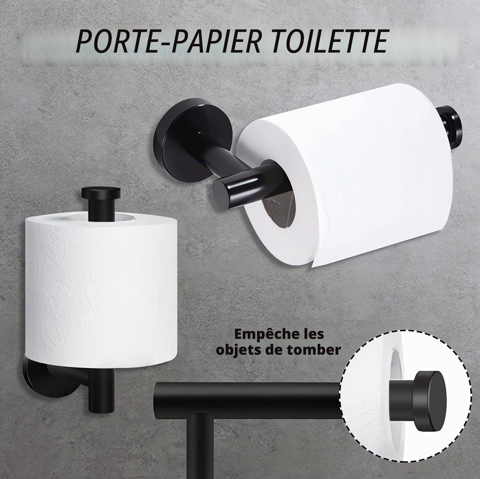 Accessoires Salle Bain 10 Pièces Porte Serviettes Montage À Vis Noir | Accessoires de Salle de Bain 10 Pièces Inoxydable Serviettes Papier Toilette, Anneaux de Serviettes,Patères à Crochets