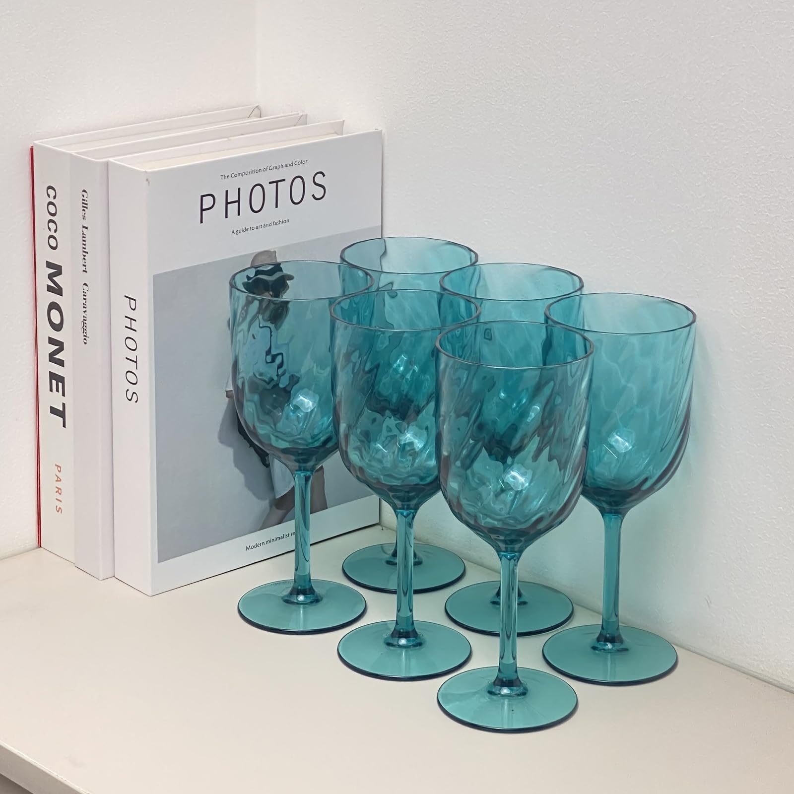 Lot de 6 verres à vin en plastique incassables en acrylique de 425 ml, réutilisables et colorés, empilables, passent au lave-vaisselle, sans BPA, parfaits pour les fêtes (cyan, 425 ml)
