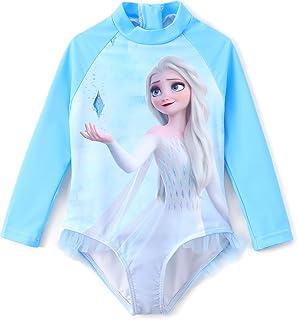 Disney Frozen Stitch Princess Minnie Mouse Girls Swimsuit Long Sleeve Rashguard UPF 50 One Piece Bathing Suit Size 3M-13Y