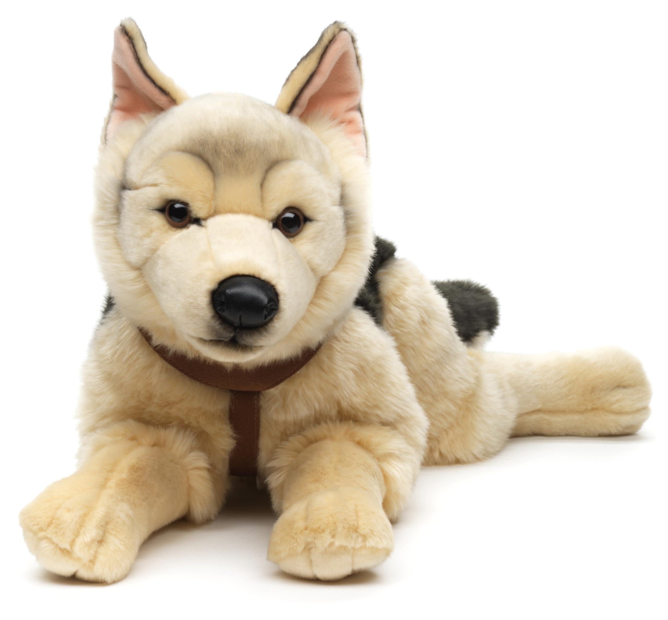 Uni-Toys - Pastor alemán, Tumbado (con arnés) - 65 cm (Longitud) - Perro de Peluche, Mascota - Peluche