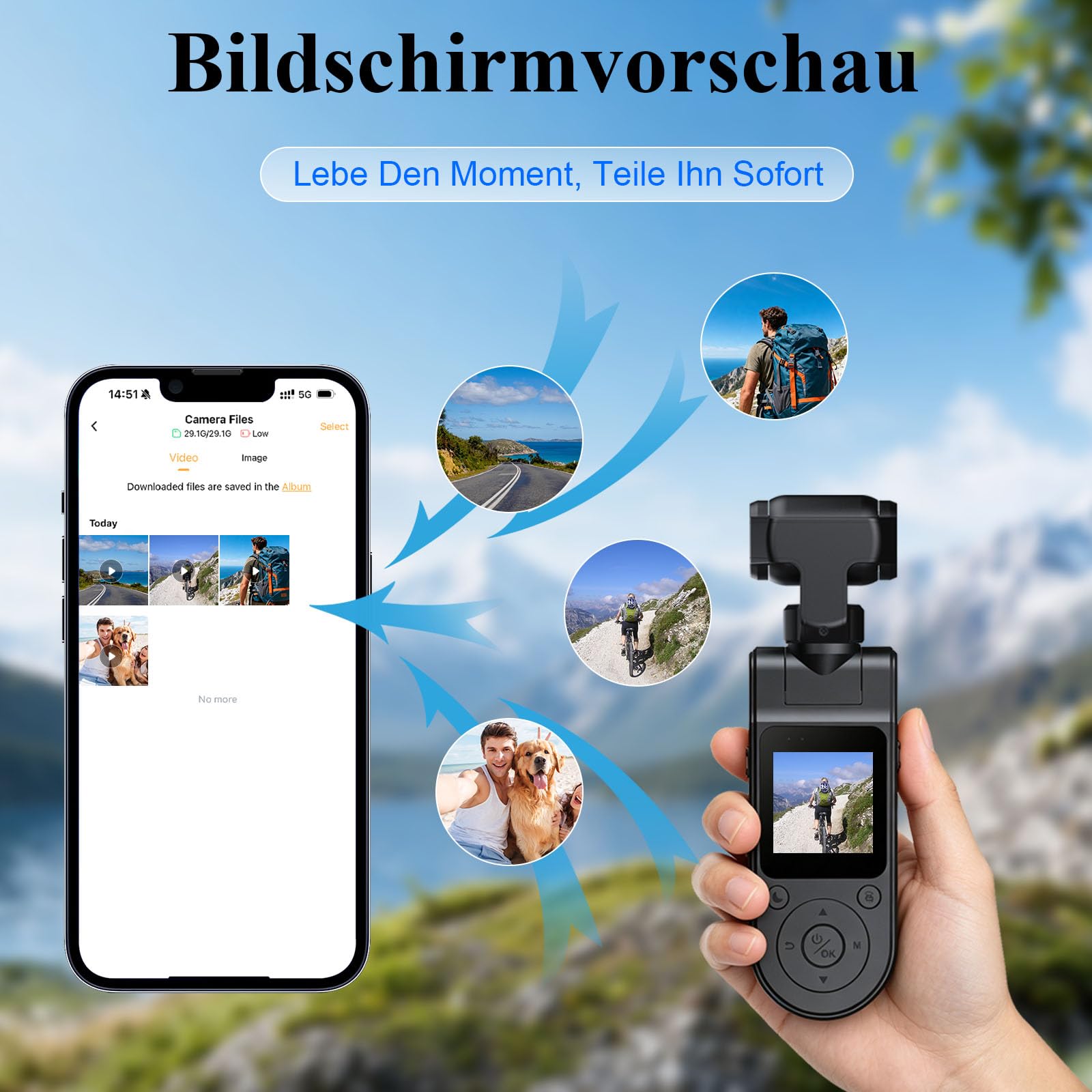 2K Pocket Vlogging Kamera, Handheld Body Kamera für Action/Urlaub