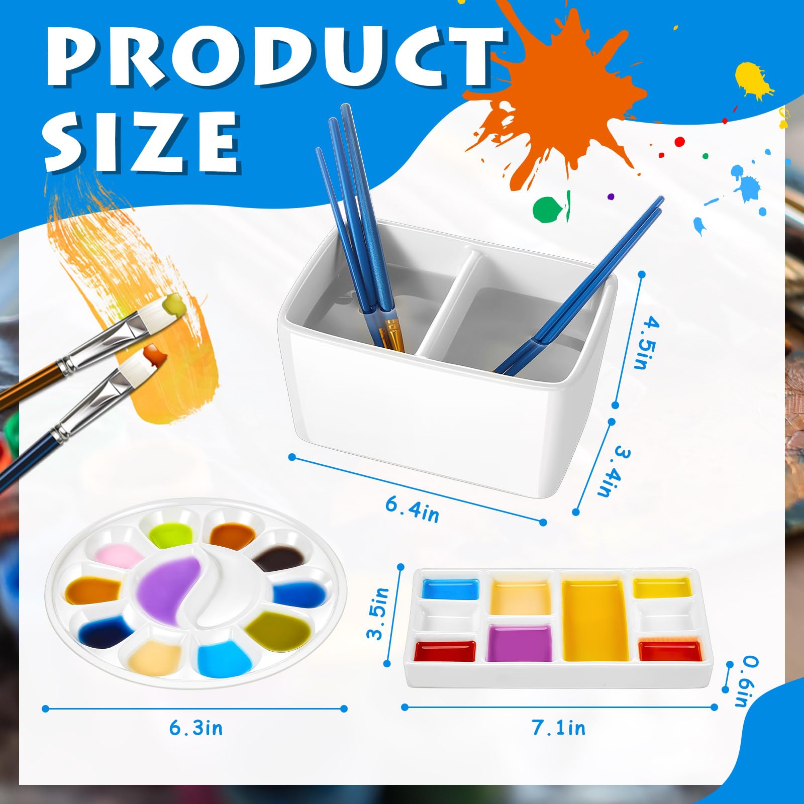 Skyygemm Set mit 3 Keramik-Künstler-Farbpaletten, inklusive Keramik-Künstler-Palette, leicht zu reinigen, rund, Porzellan, Aquarellfarbe, Pinsel, Waschschüssel für Aquarell-, Gouache-Malerei, Weiß