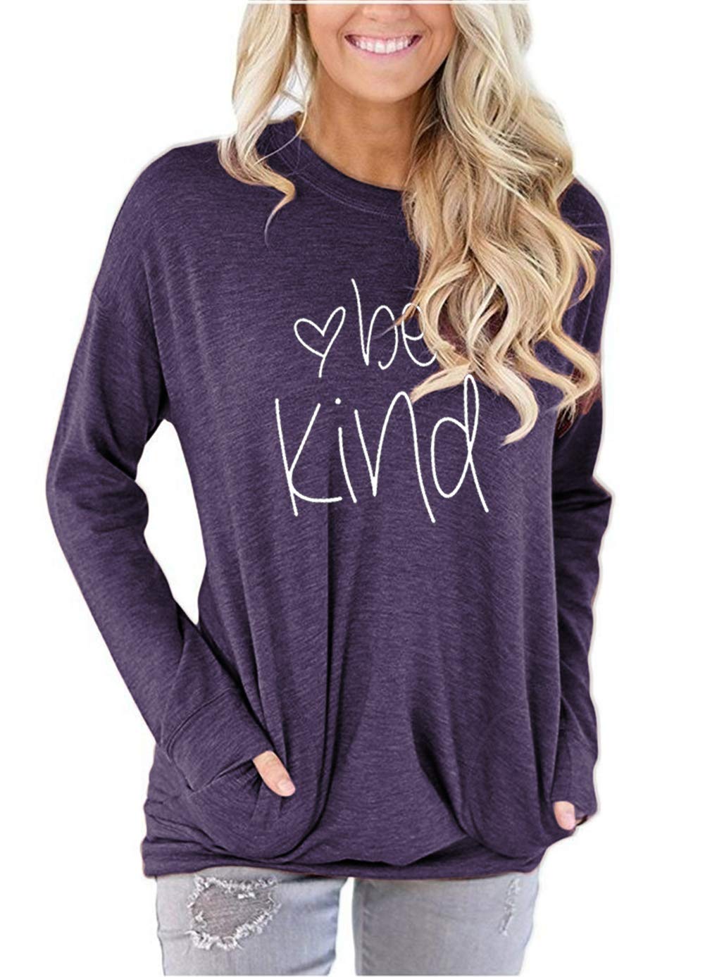 ONLYSHEWomens Crewneck Sweatshirt Casual Loose Fitting Tops Long Sleeve T Shirt