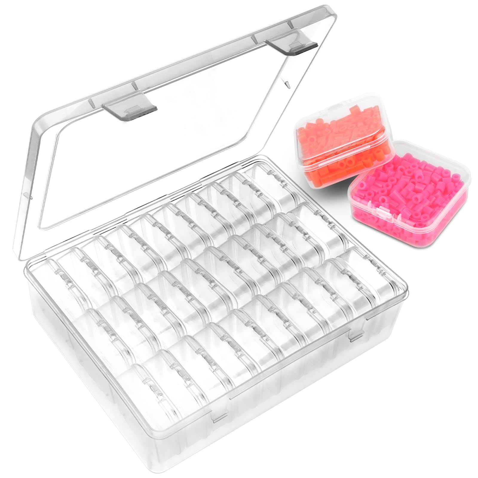 LOBVABA 30 Piezas Contenedor de Cuentas Pequeñas,más 1 Caja de Plástico Grande con Tapa,Cajas Almacenaje Plastico Pequeñas,Caja Organizadora,Mini Caja de Almacenamiento para Pequeñas Cuentas y Joyas