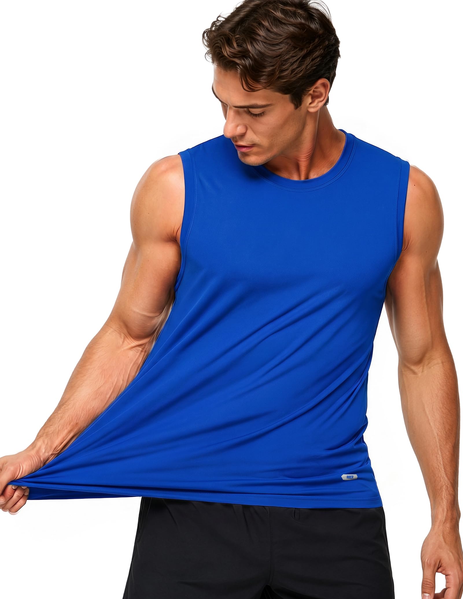 MIER - Canotta da uomo senza maniche, ad asciugatura rapida, per allenamento muscolare, UPF 50+, protezione solare - blu - XX-Large