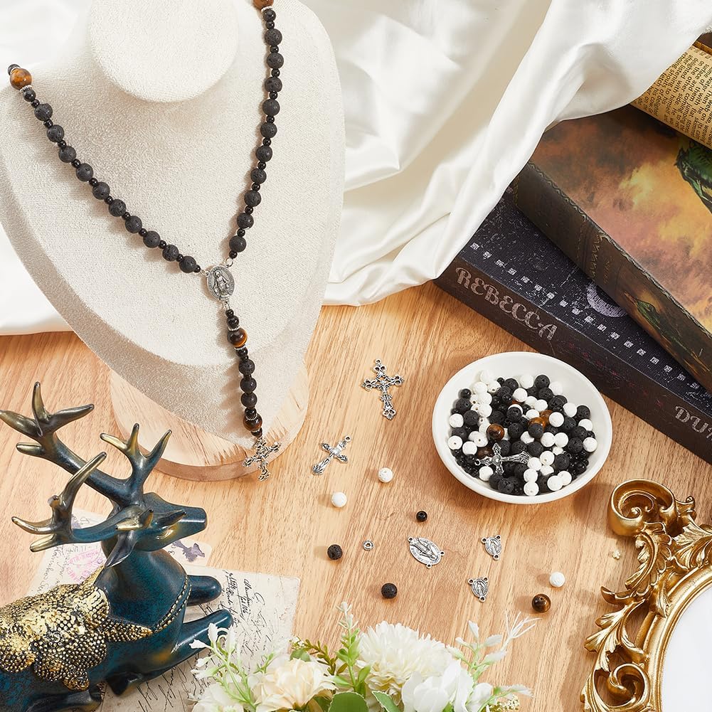 SUNNYCLUE 1 Box 602Pcs 4 Sets Rosary Making Kits Crucifix Charms Cross Rosaries Pendants Chandelier Component Link Charm Stone Beads for Jewelry Making Supplies Necklace Bracelets Holiday - Image 4