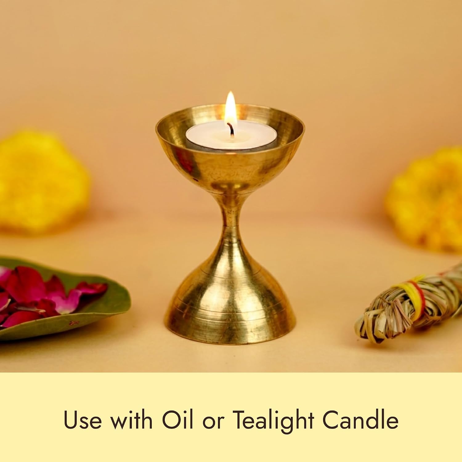 ServDharm Diya Brass 2.9" | Oil Lamp or Tealight Candle Holder for Puja, Aarti, Home Decor and Gifting