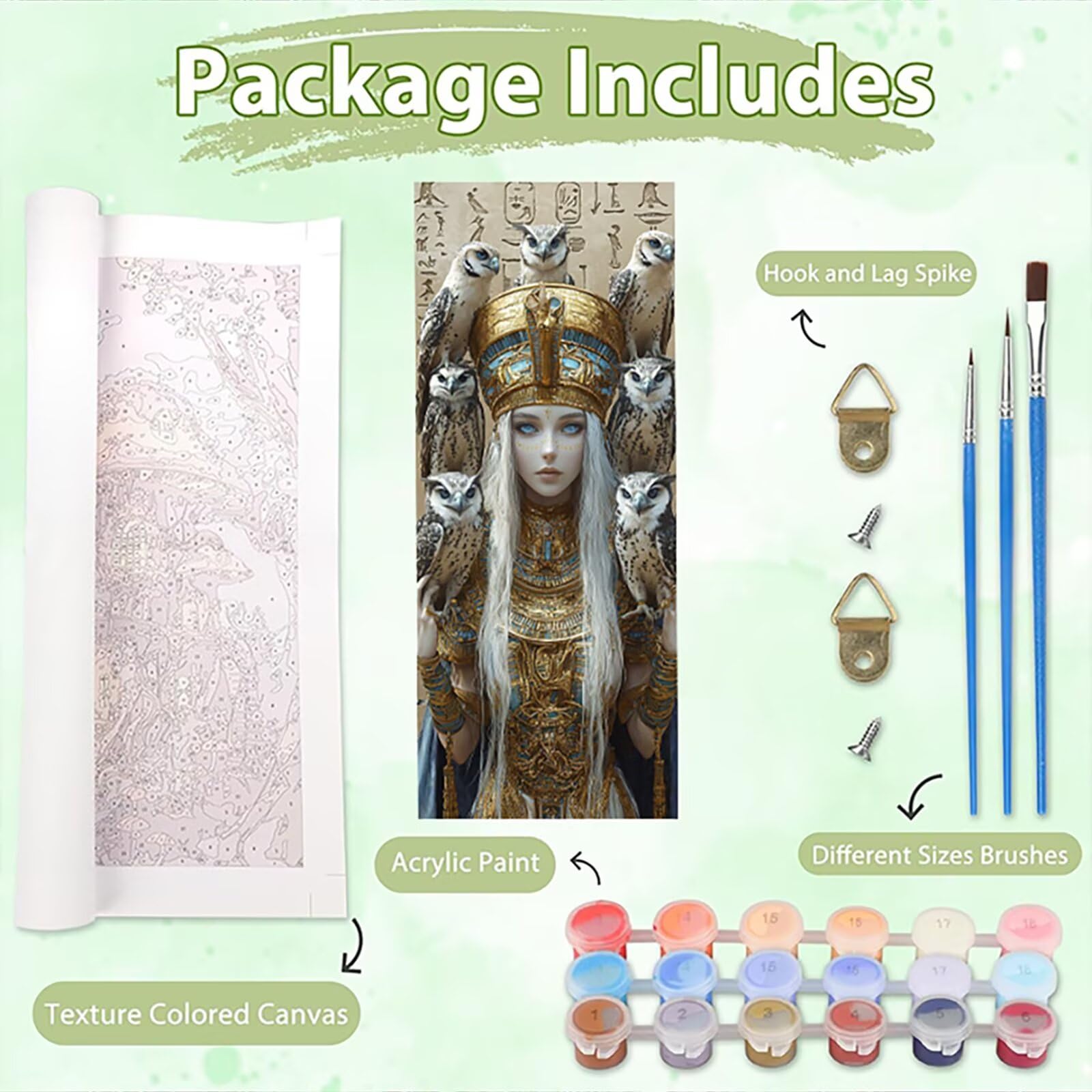 Malen Nach Zahlen 50x150cm Leinwand Königin Von Ägypten Malen Nach Zahlen Erwachsene mit Ohne Rahmen, DIY Kreativ Set für Erwachsene mit Pinseln und Acrylfarbe, Deko Eule Landschaft Geschenk, P0M-995
