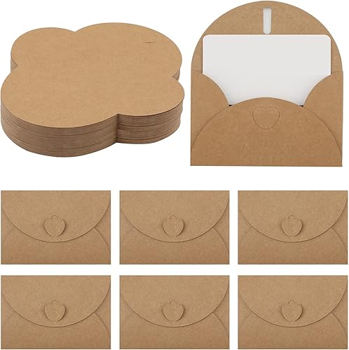SAVITA 25 mini sobres con tarjetas, cierre de corazón, grafiti en blanco, tarjetas de felicitación de papel kraft para invitaciones de boda,