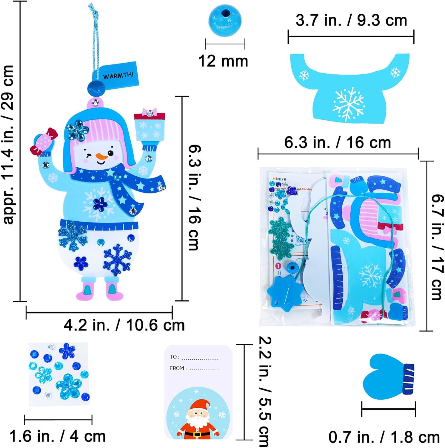 Winlyn 24 Sets Christmas Craft Kits Winter Crafts DIY Holiday Snowman Ornaments Decorations Snowman Festive Foam Stickers Christmas Arts and Crafts for Kids Home Classroom Art Activities Party Favors
