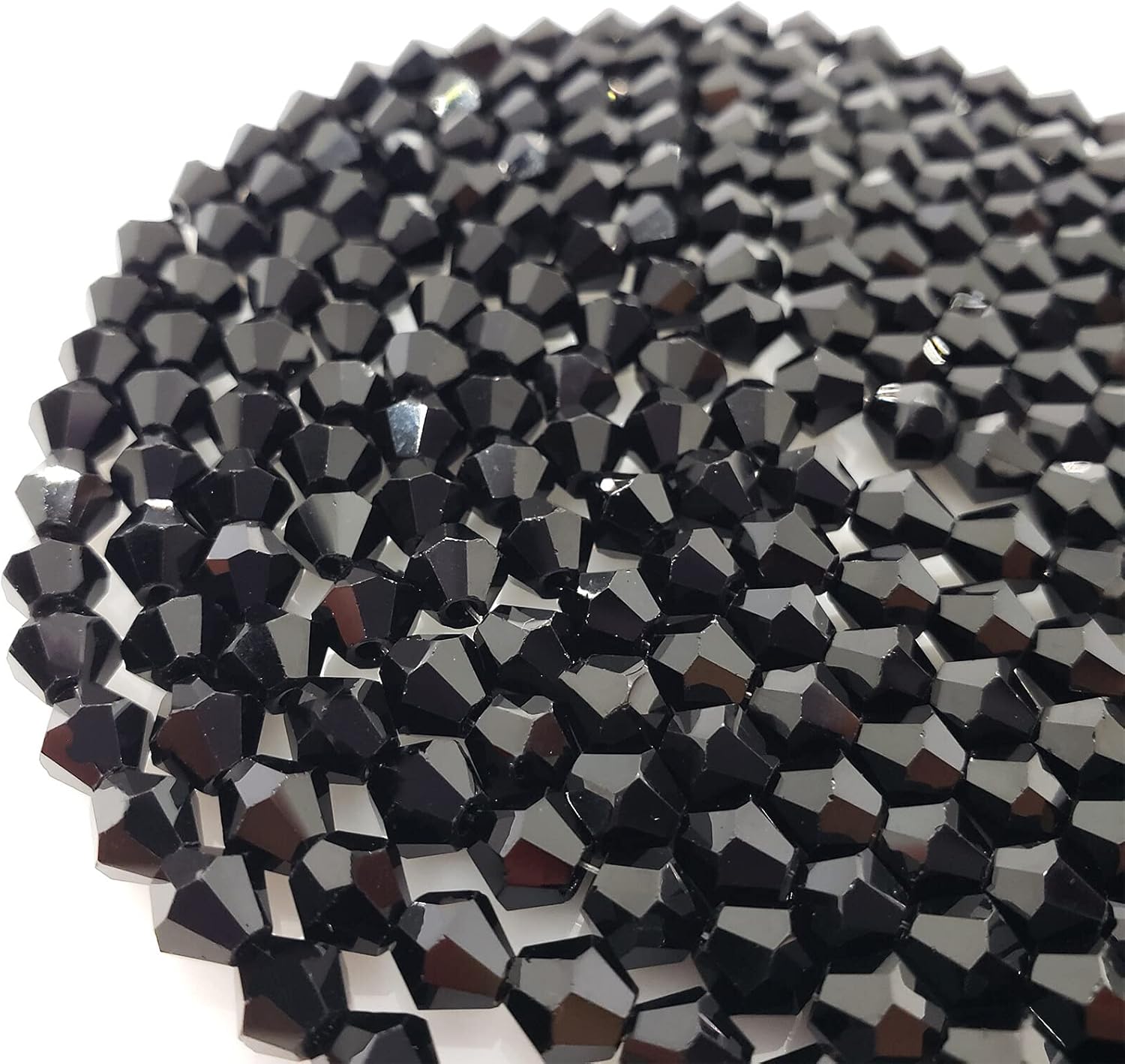 4mm Bicone 1800Pcs Black Crystal Glass Beads Small Faceted Bicone Shape Crystal Glass Spacer Beads for Bracelet Necklace Decorative Hand Jewelry Making (Black, 4MM) - Image 2
