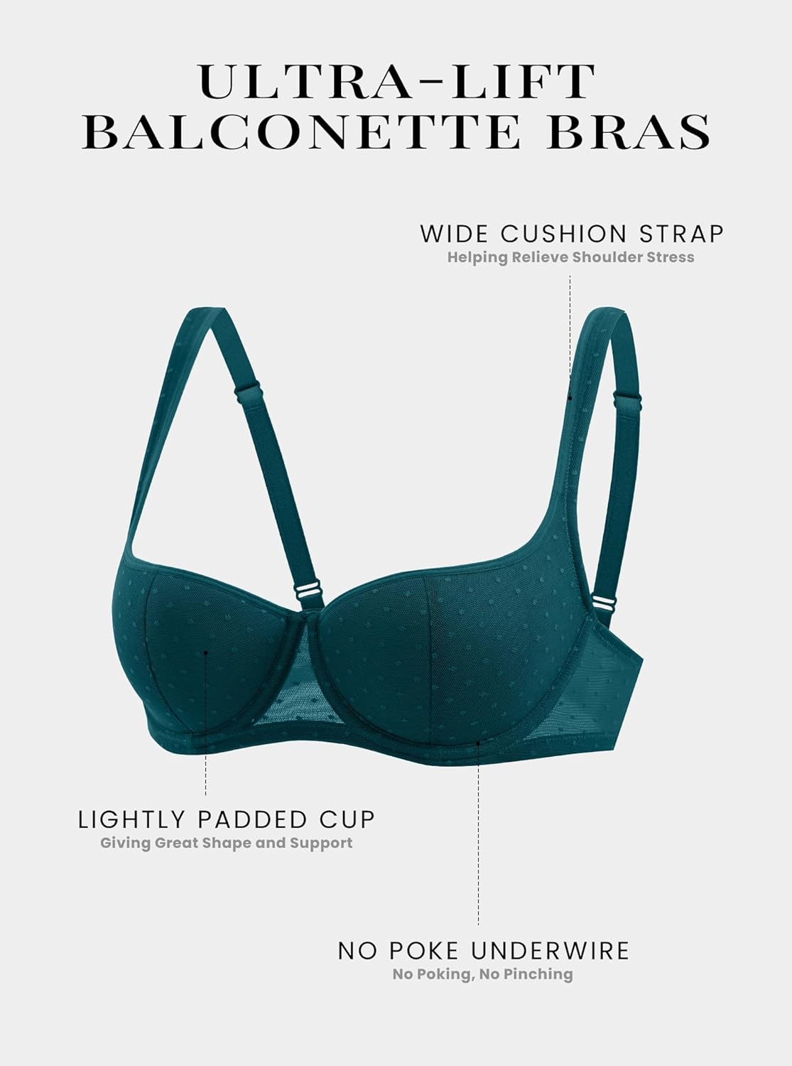 DOBREVA Women's Balconette Bra Lightly Padded Plus Size Sexy Mesh Demi Underwire Bras Wide Cushioned Straps - Image 4