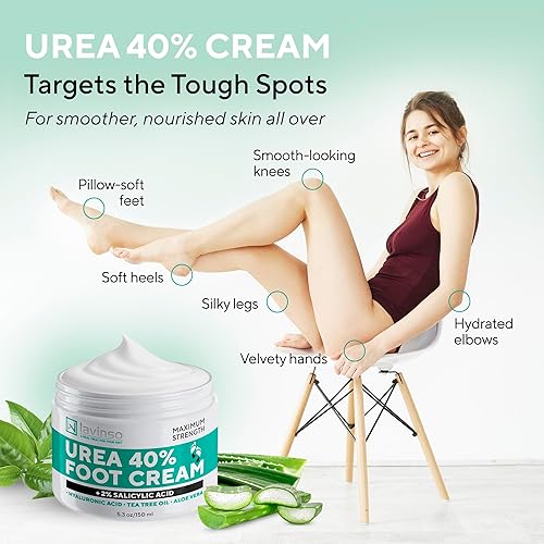 Miniatura 5 de Lavinso Crema de urea 40% y spray para el cuidado de los pies de atleta, crema hidratante para talones y callos agrietados secos más desodorante de
