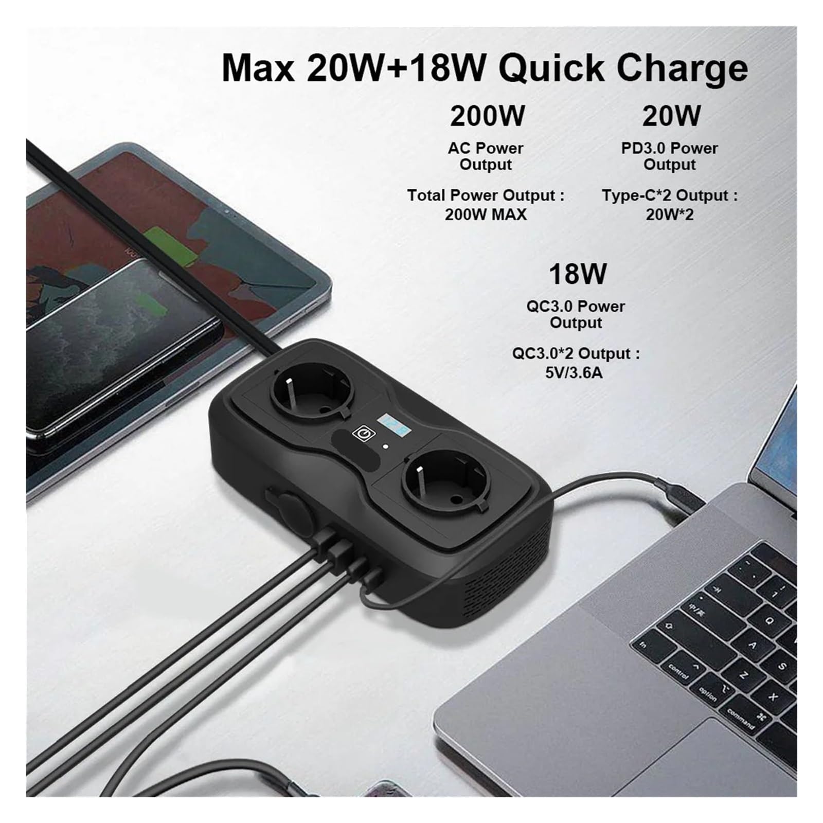 Gniazda wyświetlacza LED DC do AC 400 W szczytowe Inwerter zasilania samochodowego Konwerter adaptera Podwójny USB typu C Kemping na świeżym powietrzu
