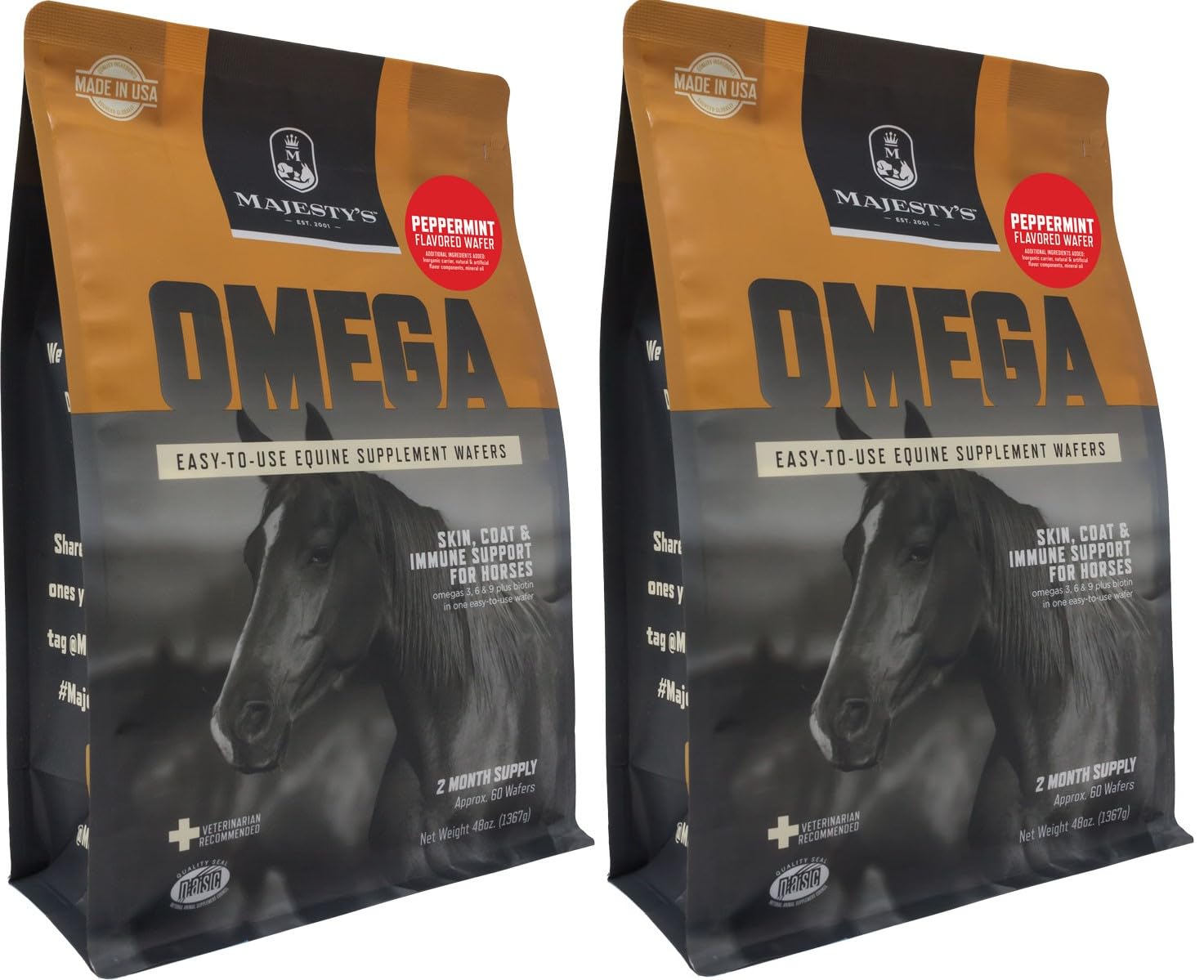 Majesty's Omega Wafers - Superior Horse/Equine Skin, Coat, and Immune Support Supplement - Omega 3, 6, 9, and Biotin (Peppermint, 60 Count) — Amazon image 11