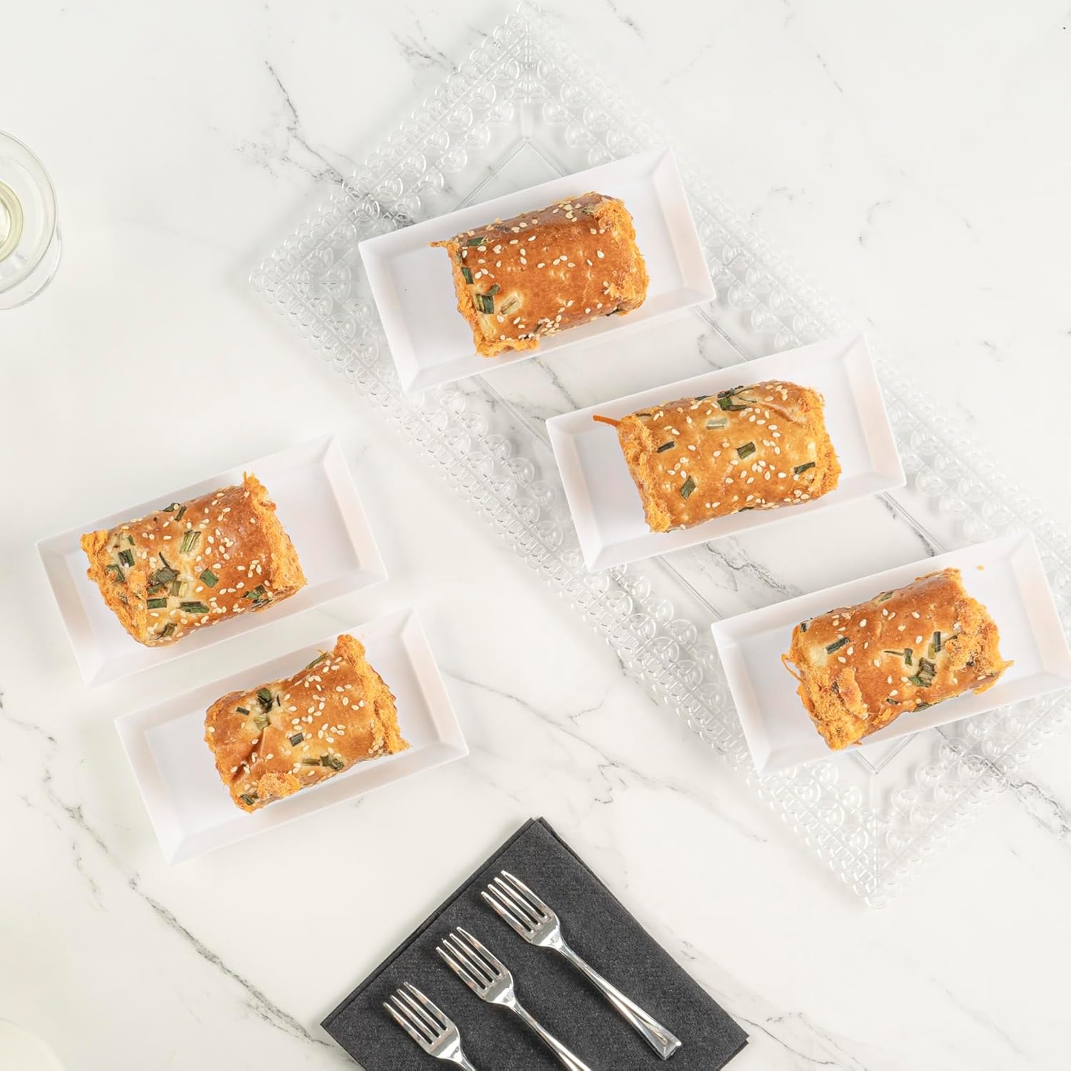 Restaurantware 5 x 2.5 Inch Mini Tasting Plates 100 Disposable Rectangle Plastic Plates - Durable Stylish White Plastic Hors D'oeuvre Serving Plates For Desserts Or Appetizers At Parties