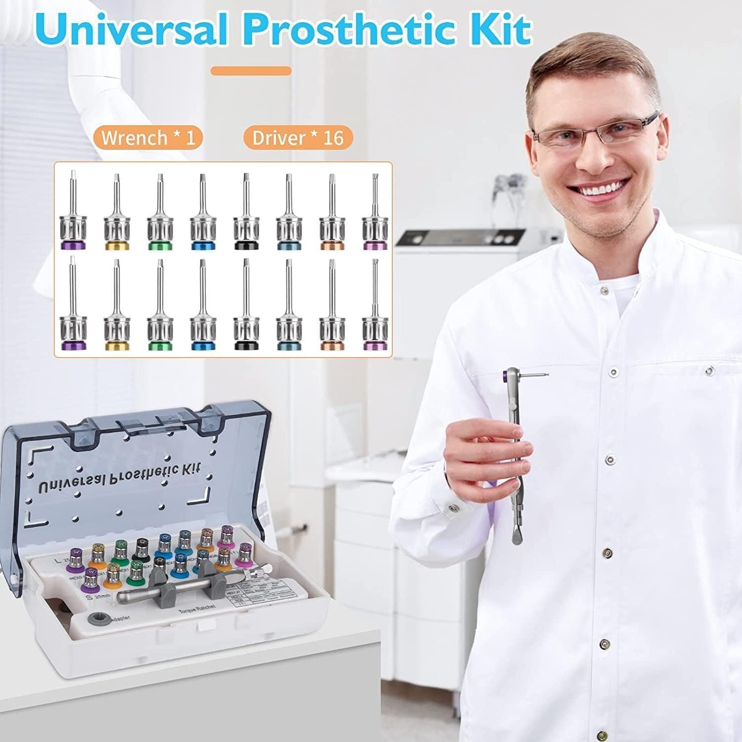 Generico Kit di manutenzione universale per viti impiantate in tutto il mondo Vite Chiave di torsione Set di 16 pezzi, compatibile con varie marche