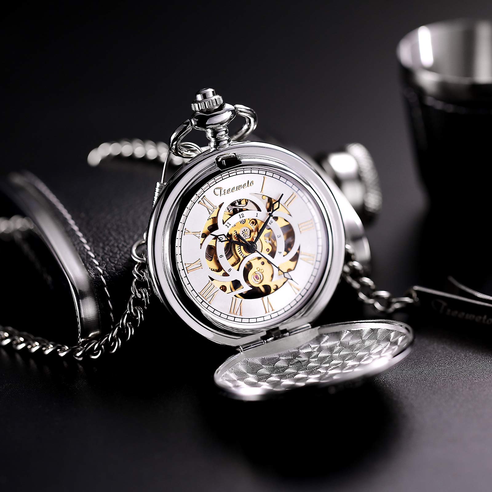 Treeweto orologio da tasca – Full Hunter scheletro quadrante meccanico orologi da tasca per uomo donna