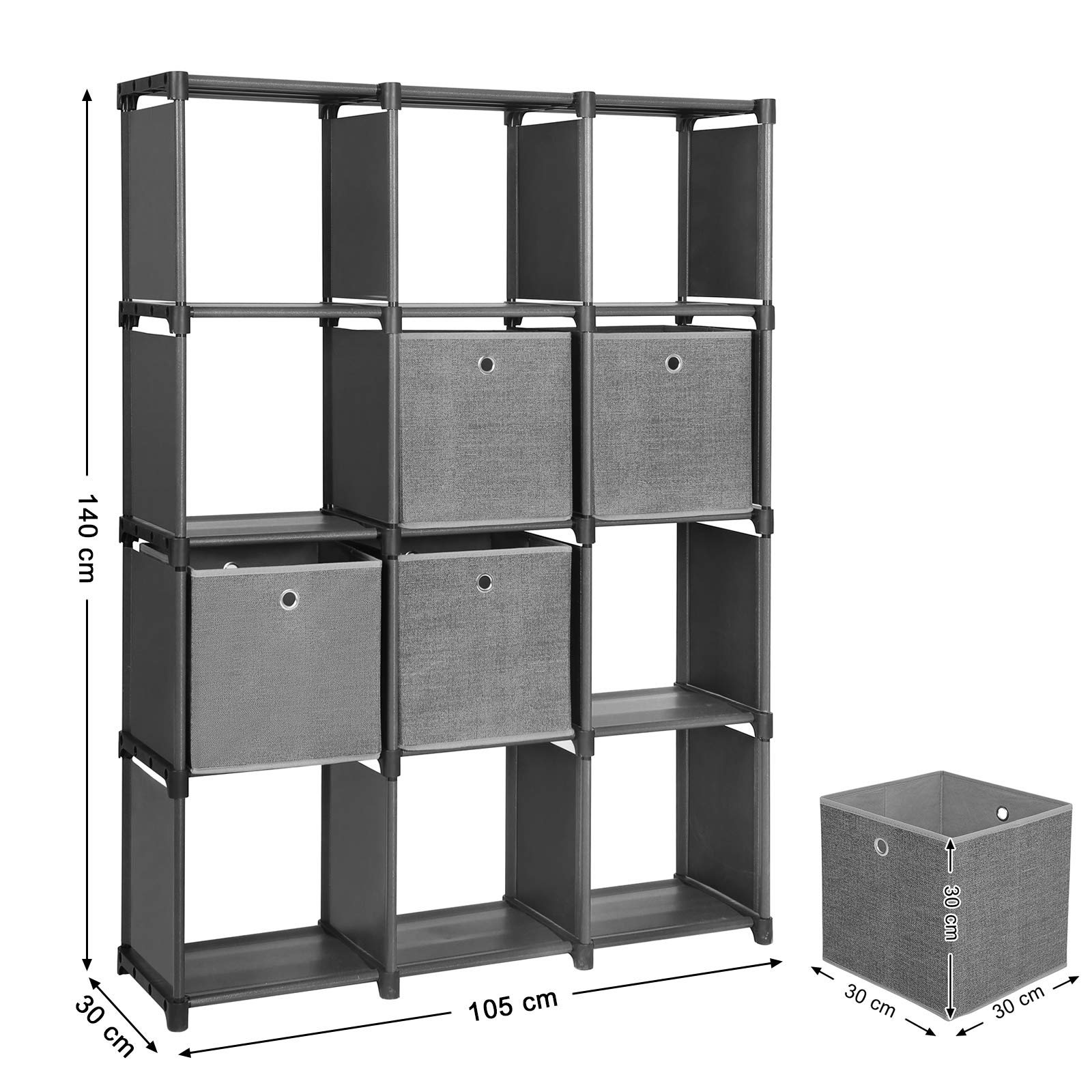 SONGMICS DIY Cube Storage Unit with 4 Storage Boxes, 12 Cubes