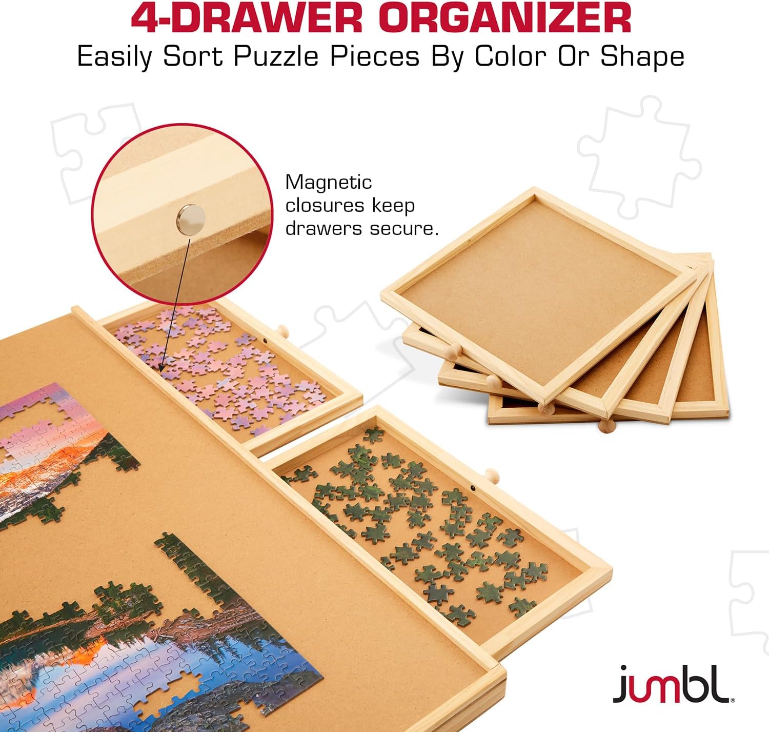 Jumbl 1000-Piece Puzzle Board with Drawers, Lazy Susan Spinner & Cover | Rotating Wooden Jigsaw Puzzle Table for Adults & Kids | Built to Last