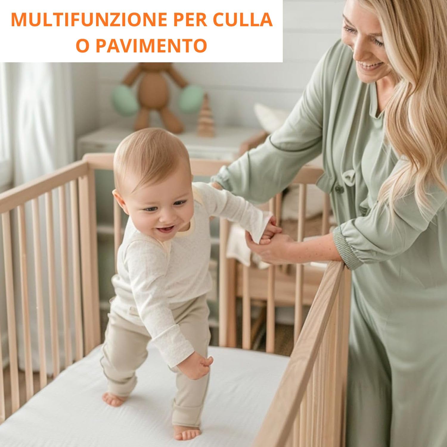 Materasso per lettino 120x60x6cm per il massimo comfort-Base antiscivolo-Coperta in cotone di bambù rimovibile e lavabile-Ultra morbida, ipoallergenica e traspirante-Oeko Tex.